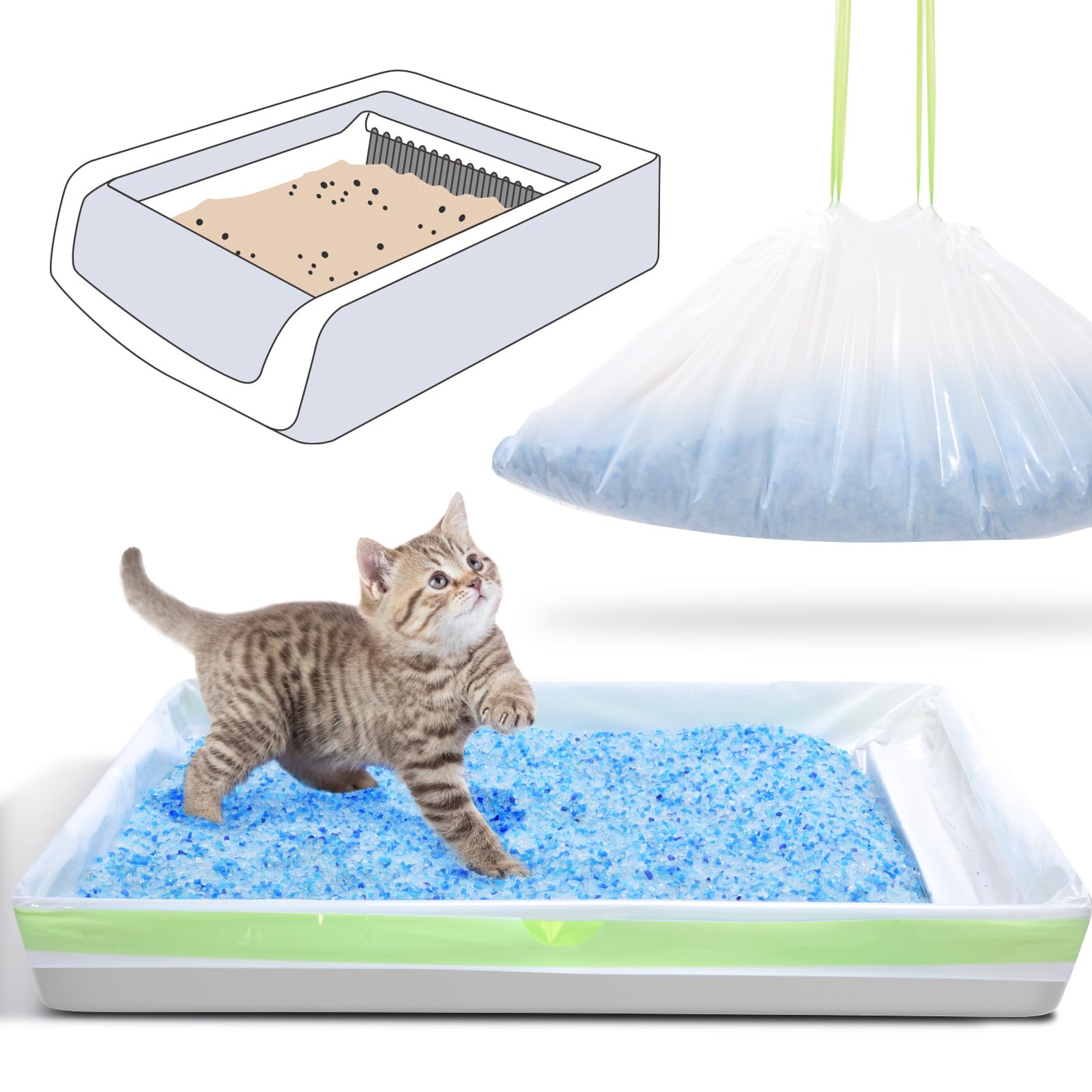 Cat Litter Liners For Pet Scoop Free Crystal Litter Tray, Open/Hooded Litter Pan And Pull-Out Litter Box Sliding Drawer, Tear-Re