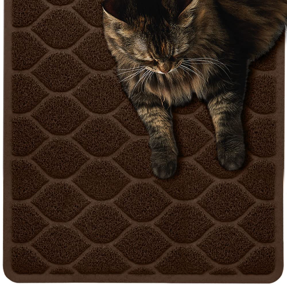 Mighty Monkey Waterproof Bpa Free Cat Litter Box Trapping Mat, Easy Clean Floors, Textured Baking, Soft On Sensitive Kitty Paws, Cats Accessories, Less Waste, Stays In Place, 35X23, Chocolate