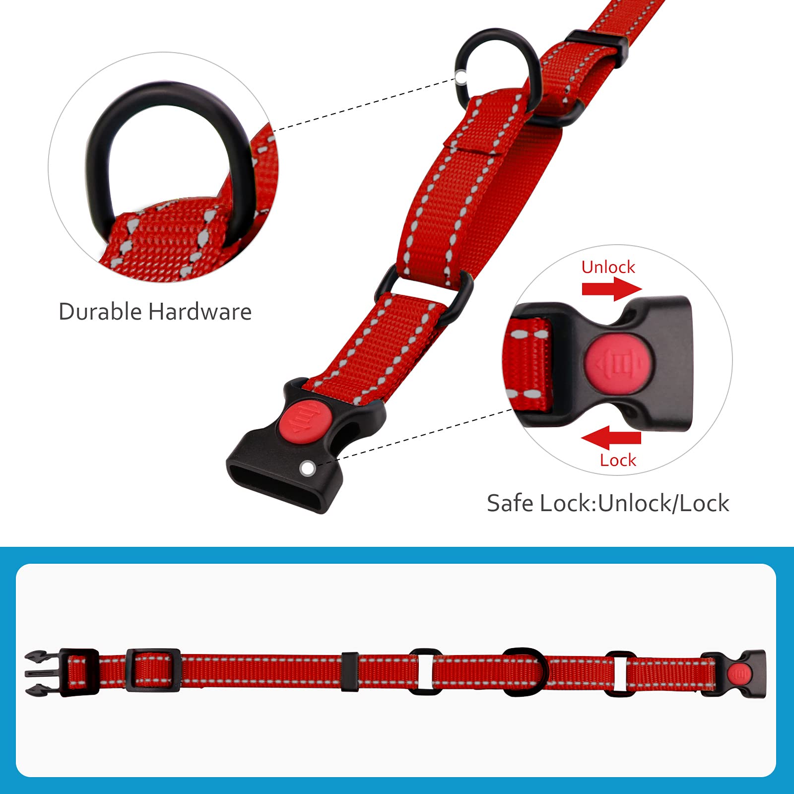 Martingale Dog Collar And Leash Set Martingale Collars For Dogs Reflective Martingale Collar For Small Medium Large Dogs(Red&L)