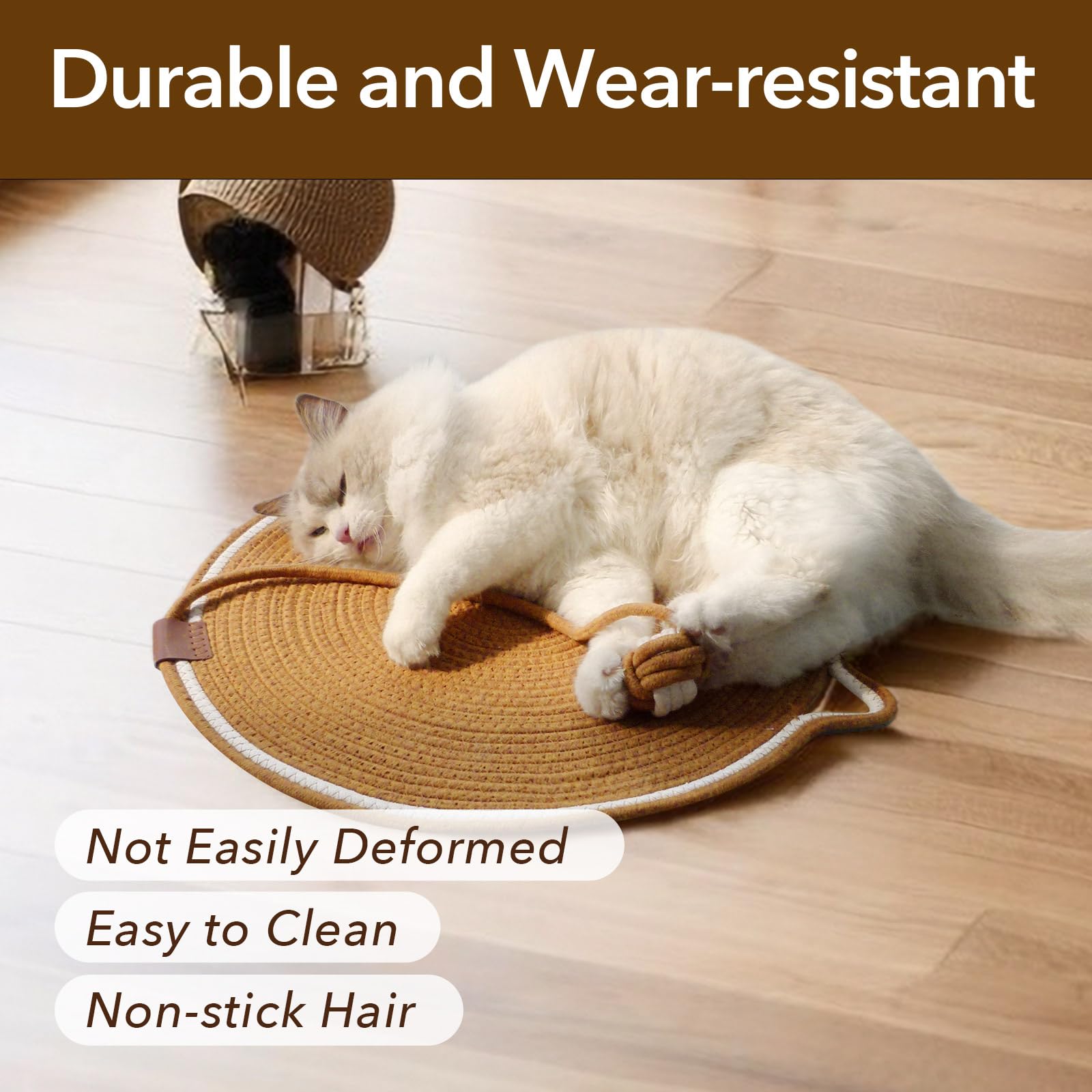 Goocare Cat Scratcher Mat With Cat Ball Toy, 17 Size Natural Cotton Rope Scratcher Pad For Indoor Cats, Cat Furniture Protector