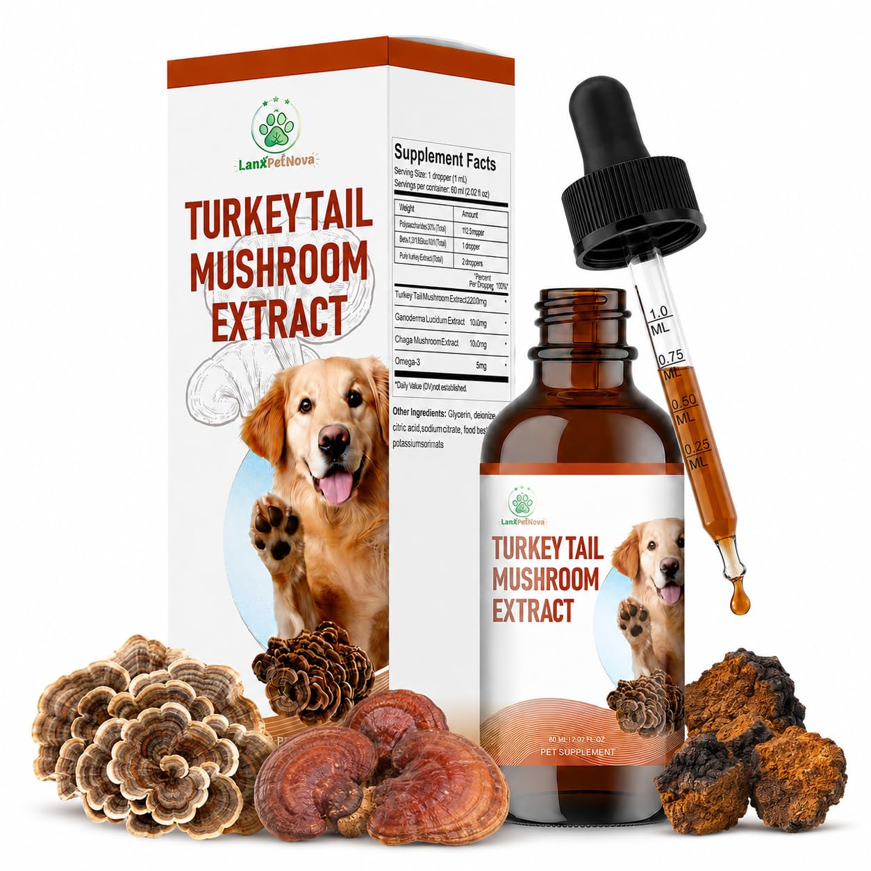 Turkey Tail Mushroom for Dogs Lipoma, Supports Skin Lumps & Lipomas, Tissue Repair, Immune Health, Anxiety Relief, Inflammation 