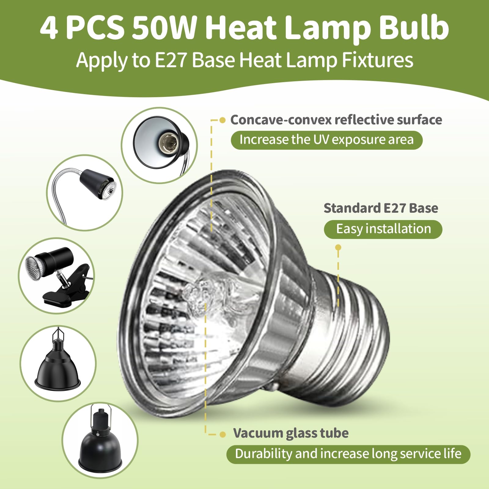 Gozilla 4 Pcs 50W Reptile Heat Lamp, E27 Uva Uvb Reptile Light Bulb, Heat Light Bulb For Tortoise, Bearded Dragon, Snakes.