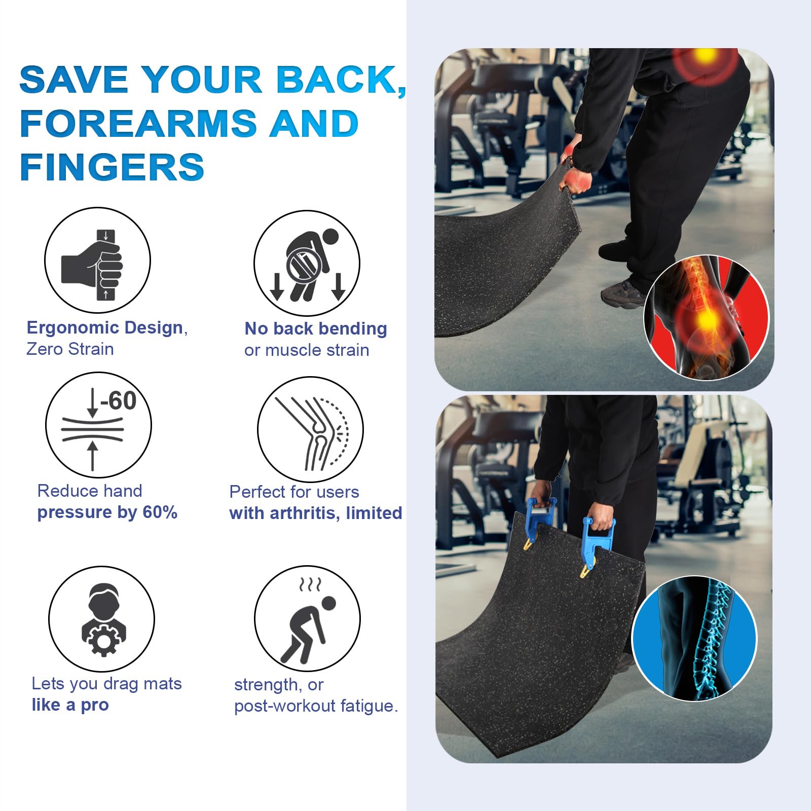 Intii Heavy Duty Stall Mat Grippers - Pair Of 2 Mat Movers Tool For Horse Stalls, Gym, Barn, And Trailer, Makes Moving Rubber Ma