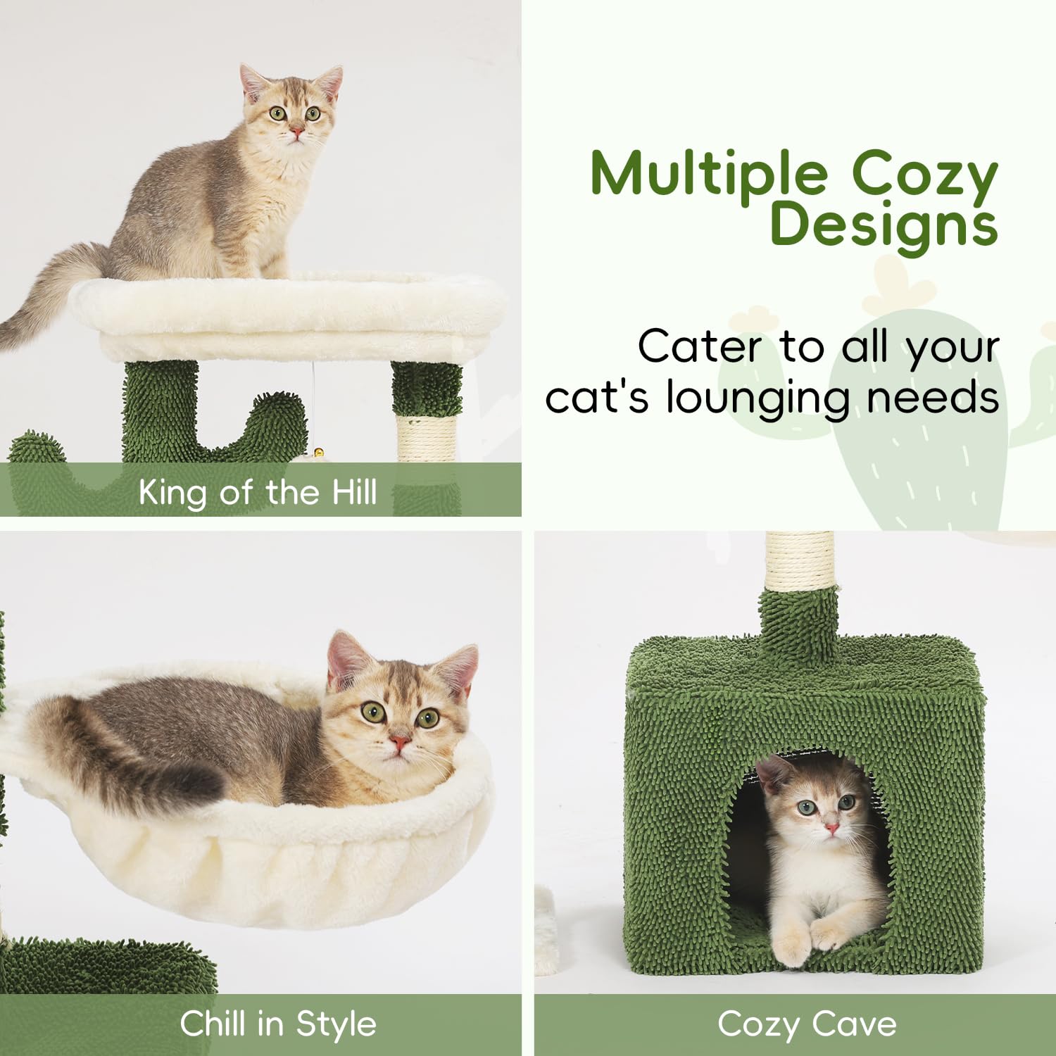 Hoopet 32-Inch Cactus Cat Tree - Multi-Level Cat Tower With Sisal Scratching Posts, Cozy Condo, Plush Perch, And Interactive Han