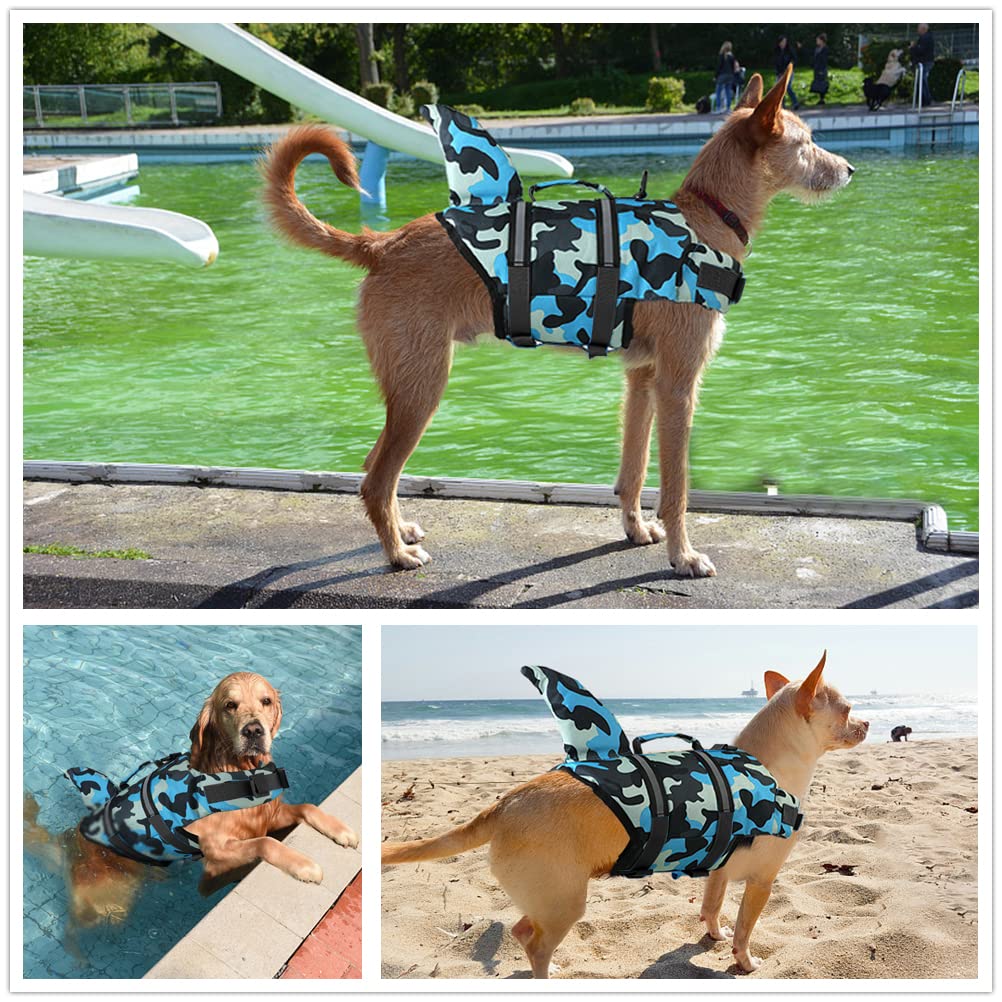 Doglay Dog Life Jacket, Ripstop Cute Shark Dog Life Jacket With Superior Buoyancy And Rescue Handle, Adjustable Dog Life Vests F