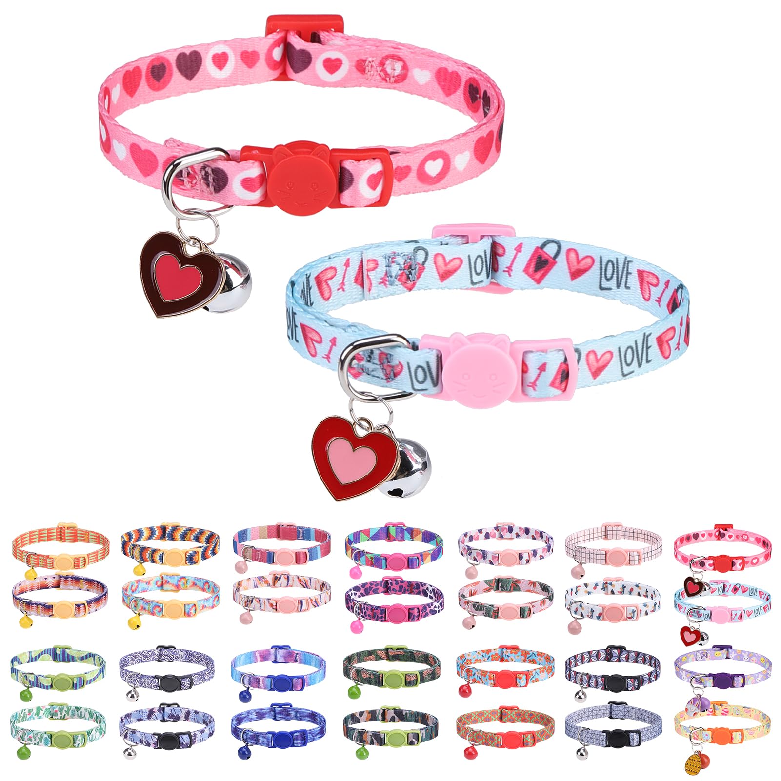 Dillybud Breakaway Cat Collars For Girl Boy Cats, Fall Winter All Weather Cat Collar Personalized Pattern 2 Pack,Cute Classic Sa