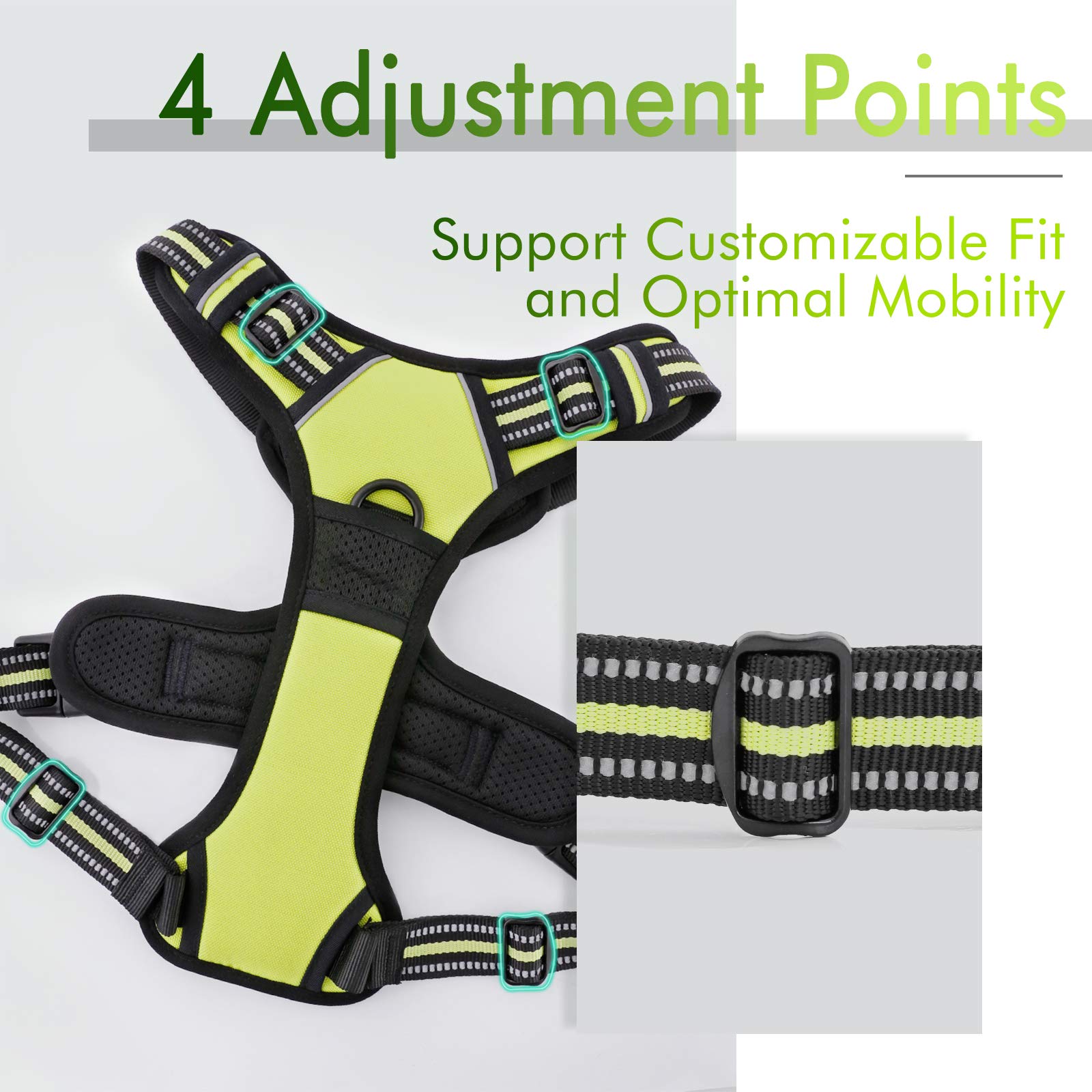 Rabbitgoo Dog Harness, No-Pull Pet Harness With 2 Leash Clips, Adjustable Soft Padded Dog Vest, Reflective No-Choke Pet Oxford Vest With Easy Control Handle For Large Dogs, Wild Lime, L