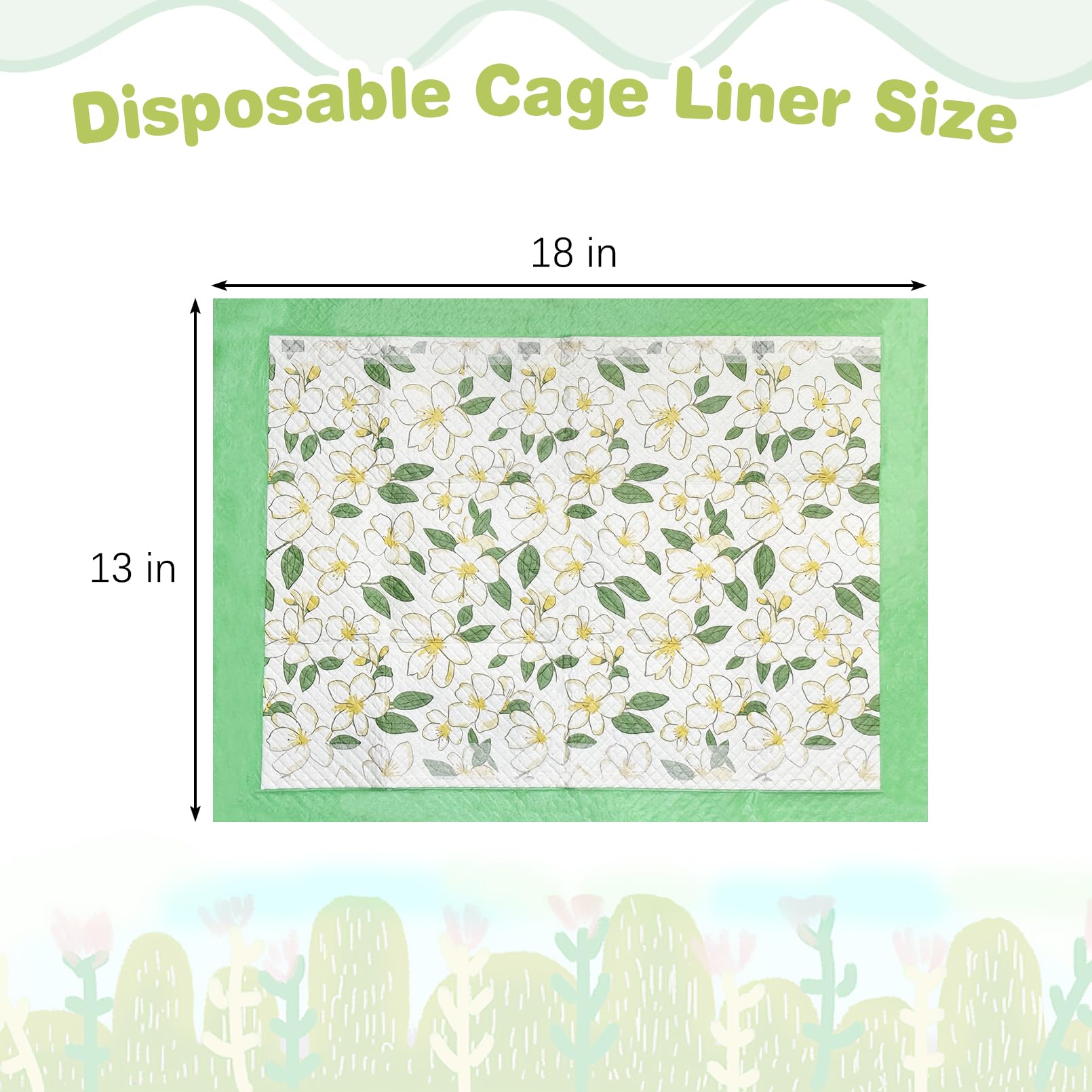 Fhiny 100 PCS Disposable Guinea Pig Cage Liner, 13'' x 18'' Super Absorbent Rabbit Pee Pads Odor Control Small Pet Cage Bedding