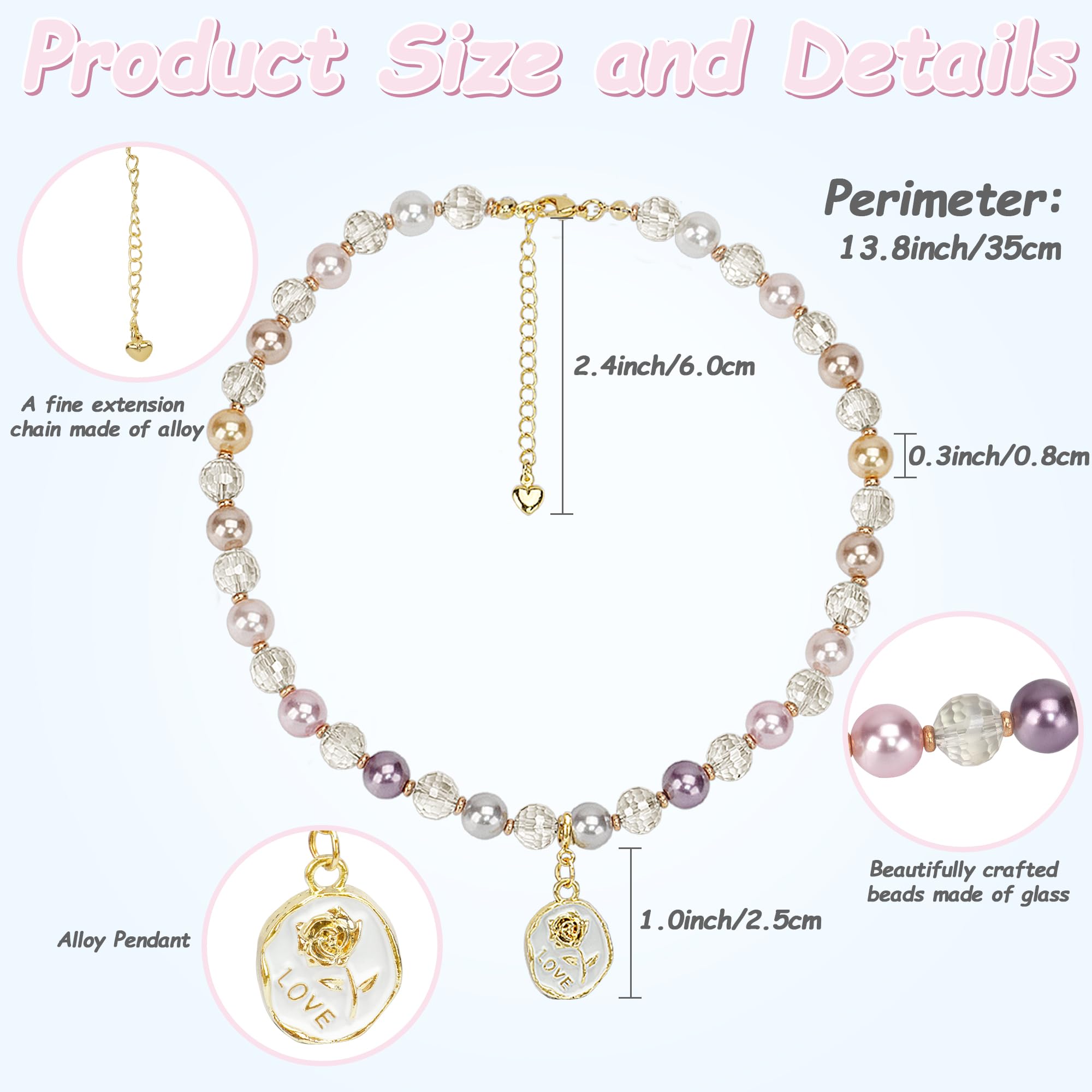 Funbegin Cat Dog Necklace Collar With Pearls Rhinestones Elegant Bling Diamond Stylish Accessories For Pet Puppies Small