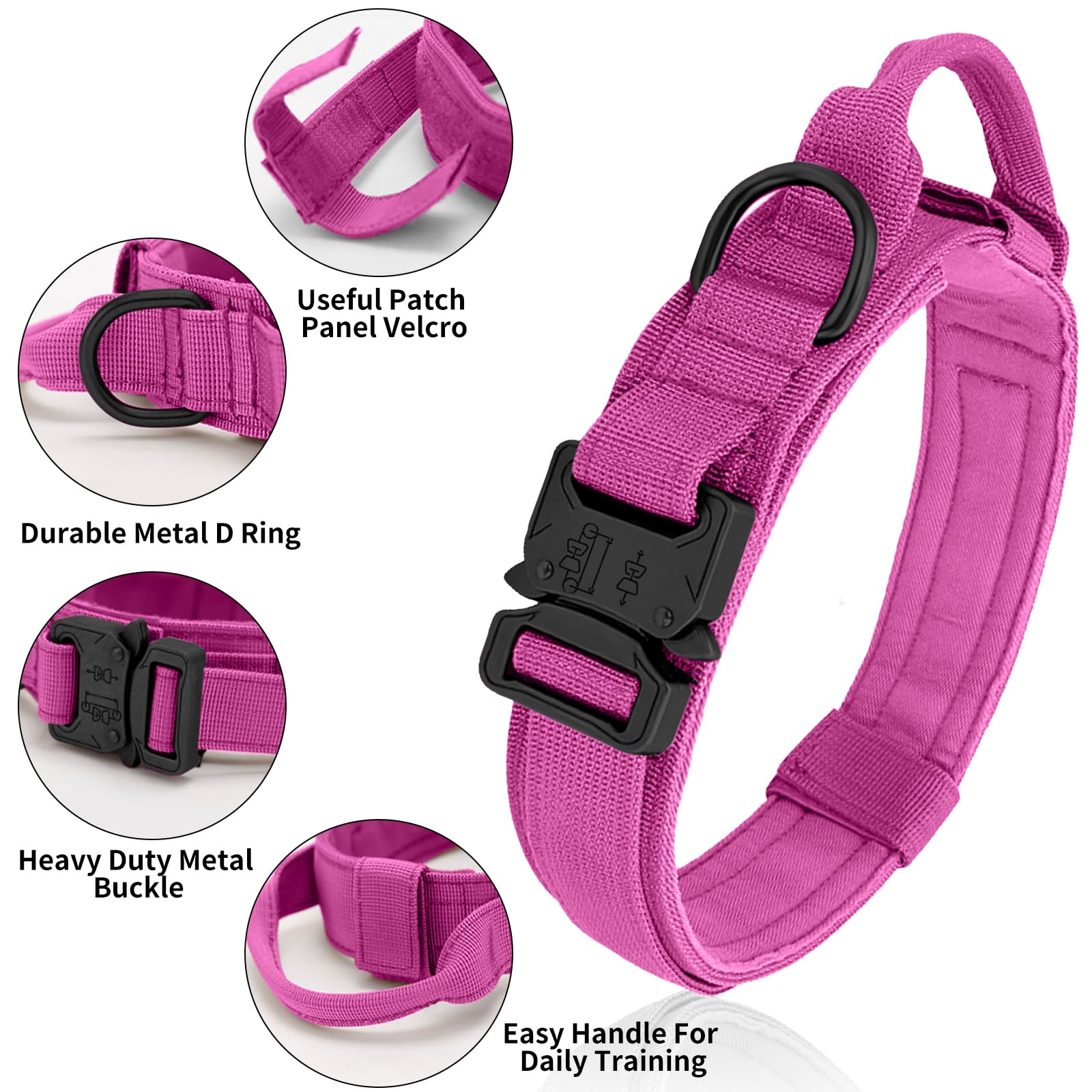 Antswish Tactical Dog Collar - Adjustable Heavy Duty Metal Buckle Nylon Collar With Control Handle For Small, Medium, Large Dogs