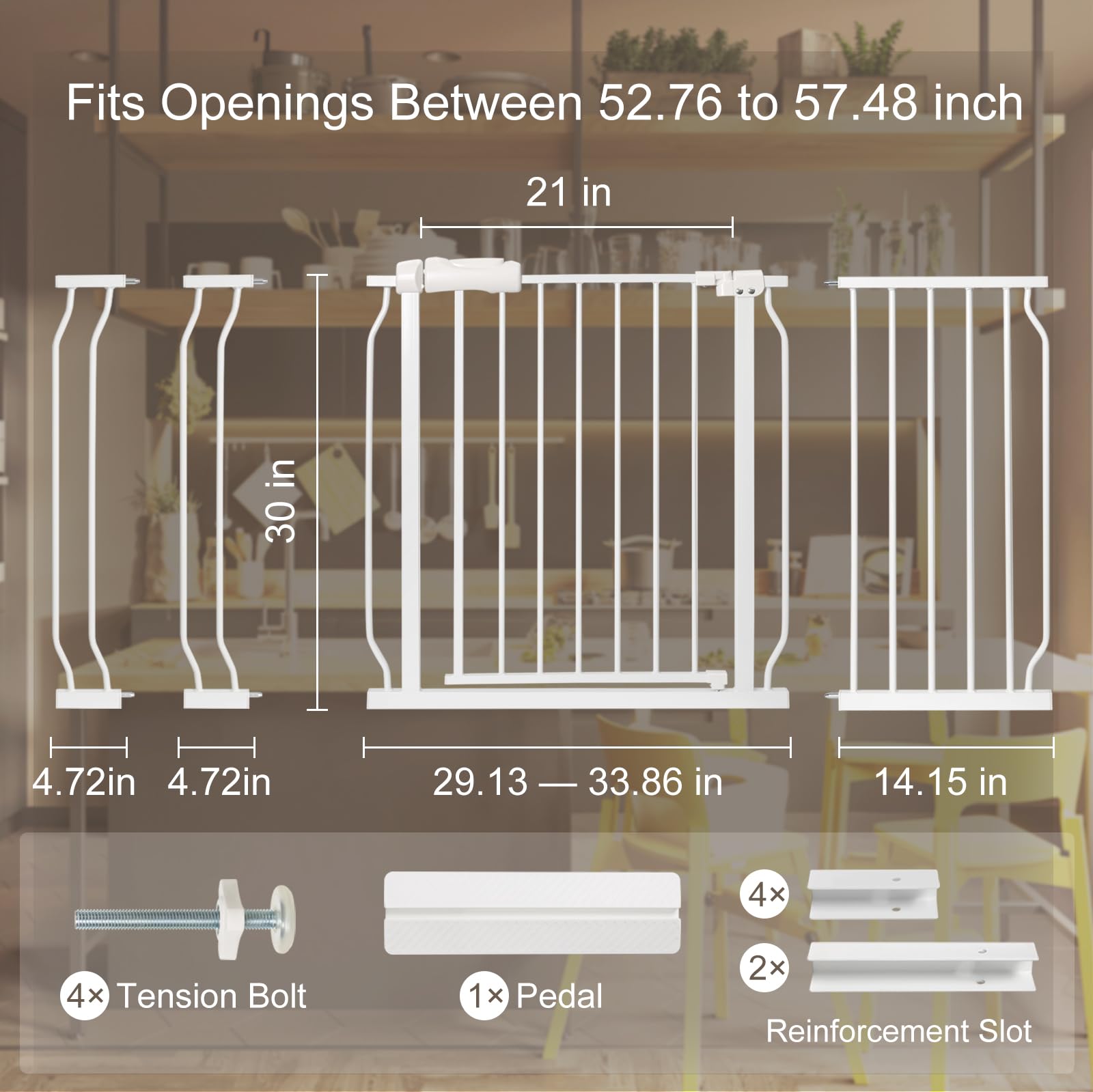 Extra Wide Baby Gate with Door Pressure Mounted 52.76-57.48 Inch,Child Baby Gates for Doorways No Drilling,Walk Through Dog Gate