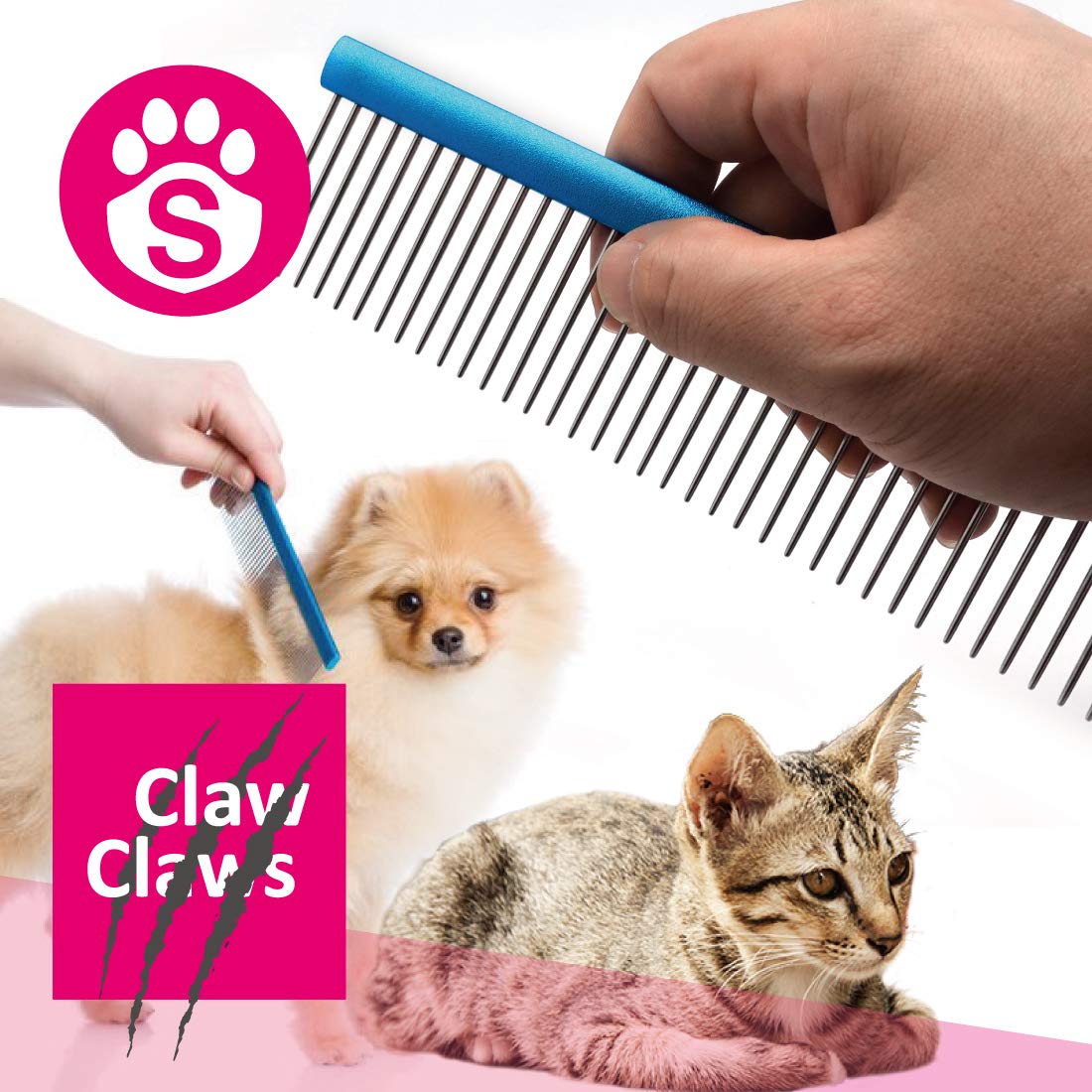 Claw Claws Greyhound Comb With Oval Handle For Dogs And Cats, Removing And Shedding Matted, Tangled Hair, Metal Comb With Stainless Steel Pins, Detangling Grooming Tool, Pet Comb (20% Fine Spacing)…