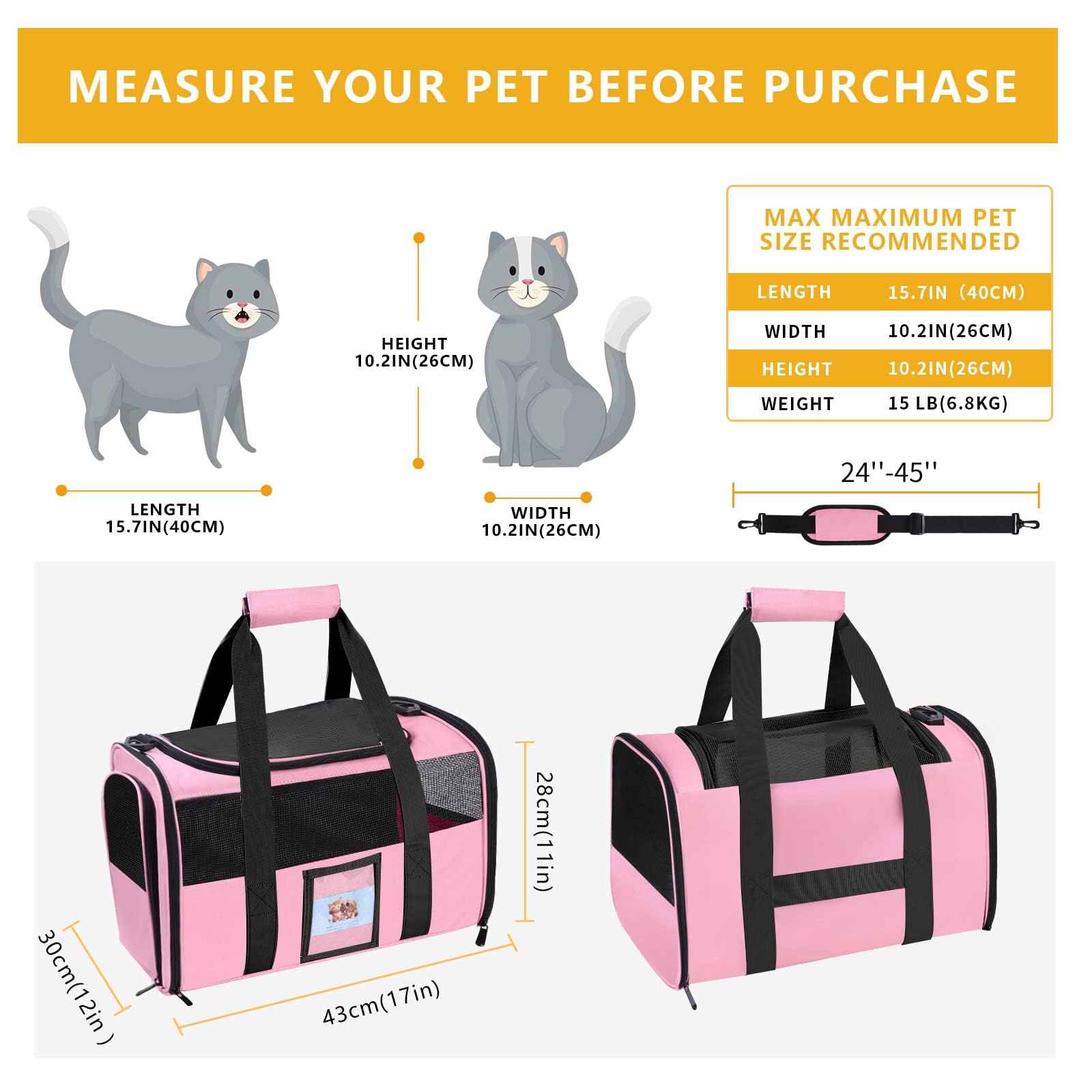Bejibear Cat Carriers Soft Side Carrier For Kitten Puppy Collapsible Travel Pet Carrier Tsa Airline Approved Cat Carrier Bag For