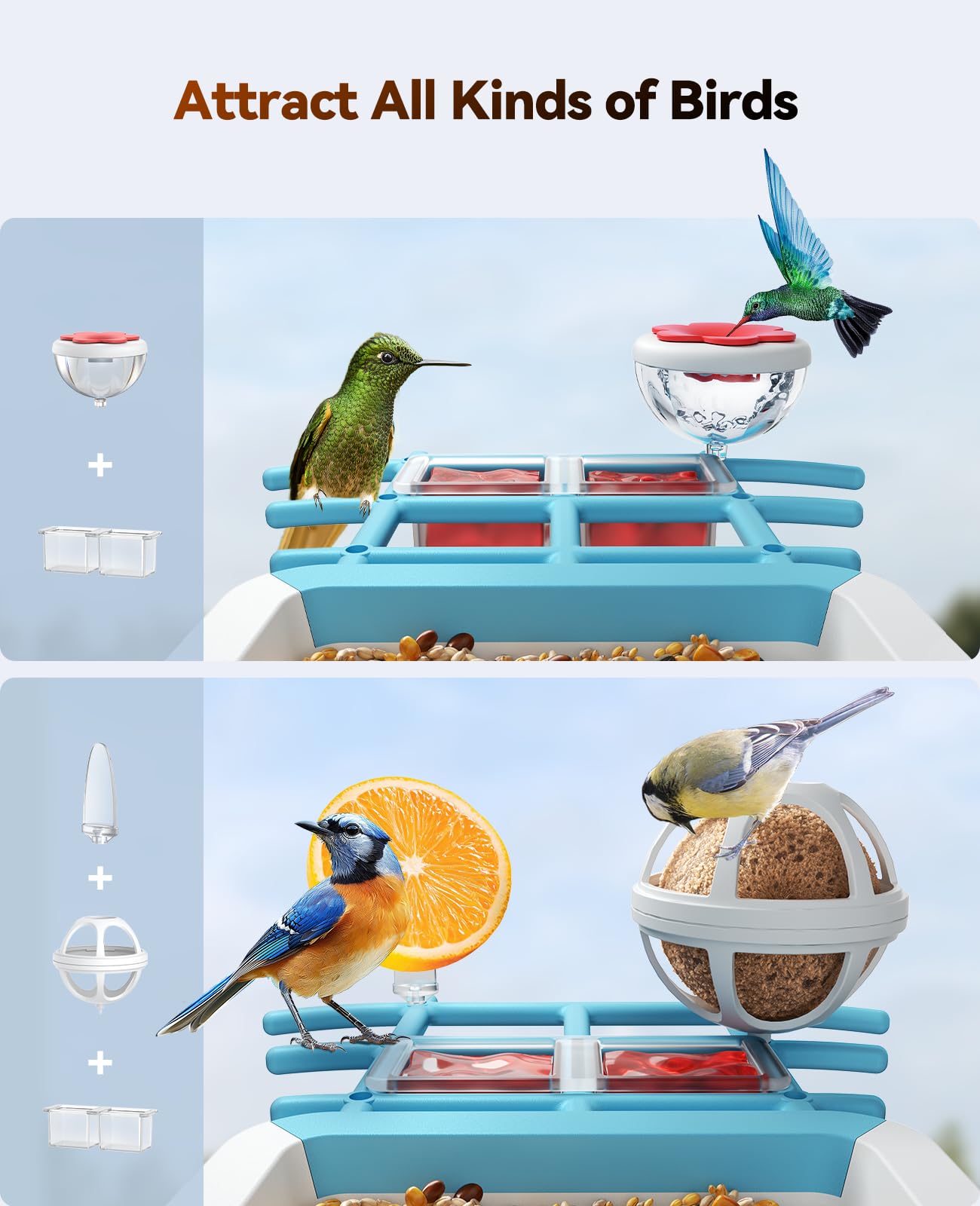 FEELNEEDY Smart Bird Feeder with Camera,Solar-Powered 2K HD Bird Watching Camera,3X Zoom & 173 View,AI Identify,Motion Alerts,IP