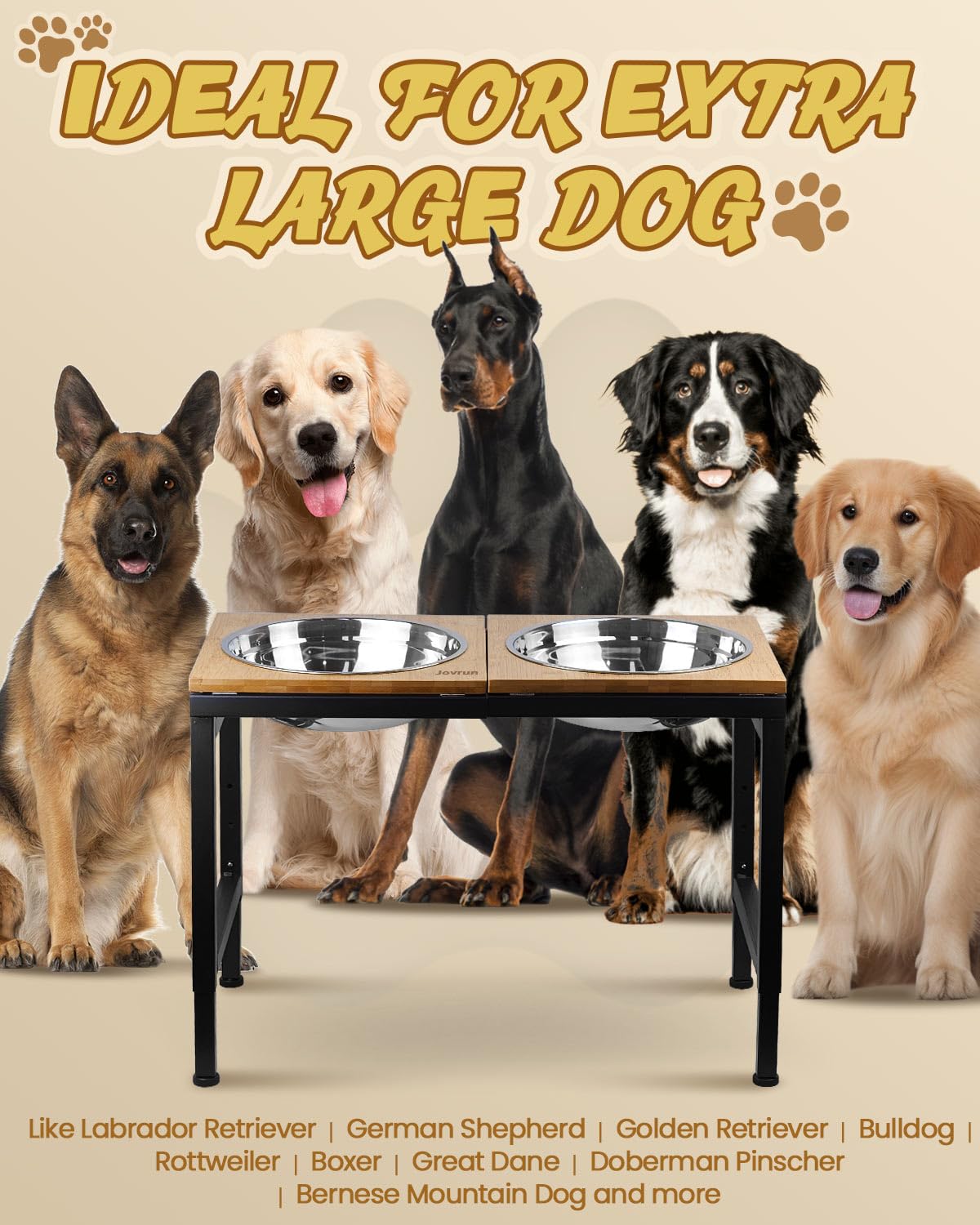 Jovrun Elevated Dog Bowls Large Breed, 15''-20.5'' H 4500Ml Raised Dog Bowls For Large Extra Large Dogs, Bamboo Bowl Elevated Wi