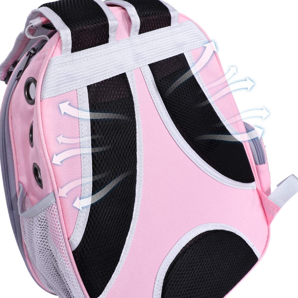 JUNIQUTE Pink Bird Backpack Carrier with Portable Feeder Cups, Airline-Approved, Ventilated Space Capsule for Travel & Hiking