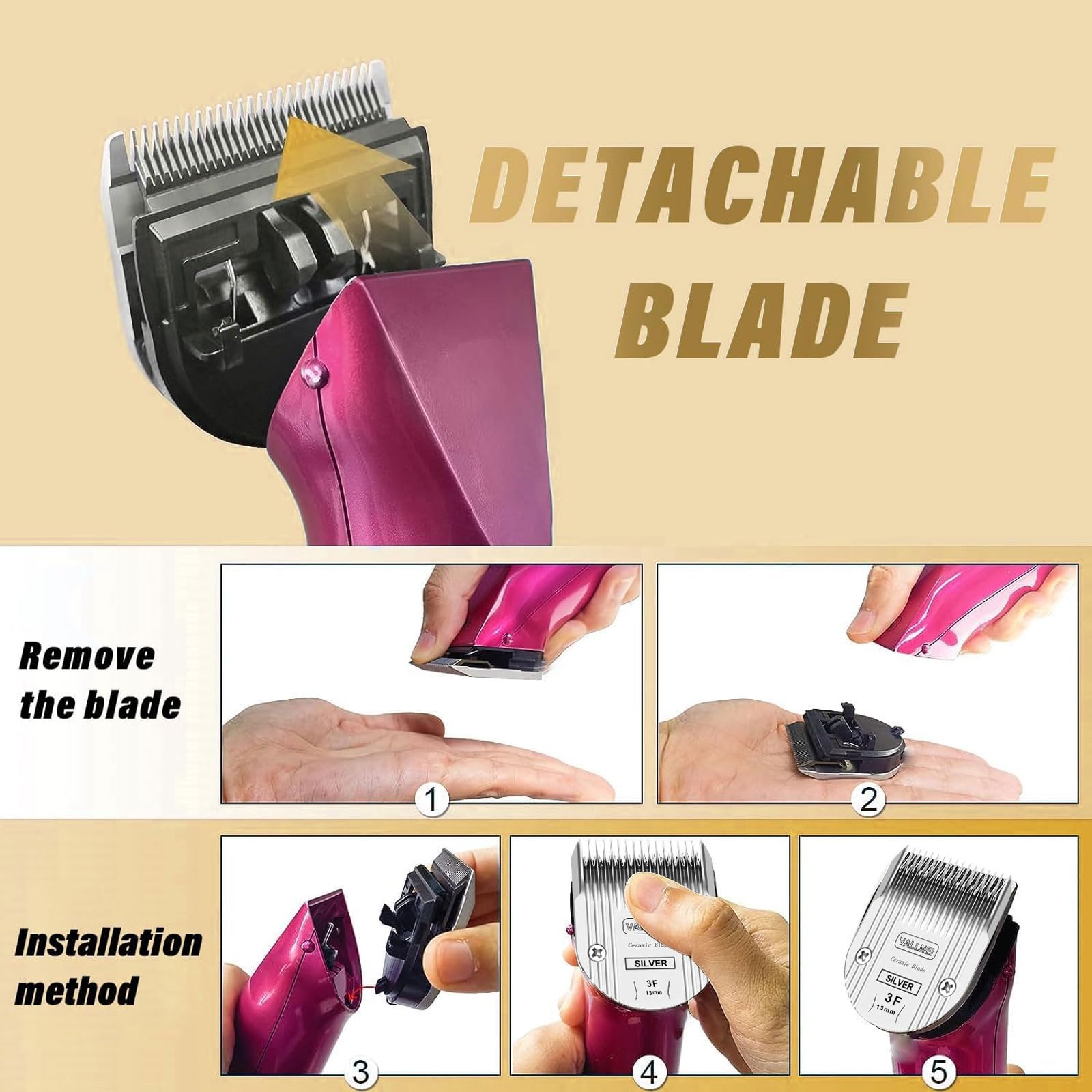 3 Pack Detachable Adjustable Pet Dog Grooming Clipper 5-in-1 Blade Compatible with WAHL Professional Animal Blade Arco, Bravura,