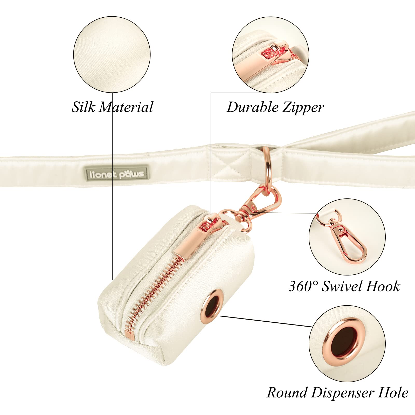 Lionet Paws Cute Dog Poop Bag Holder With Bags For Leash, Silk Dispenser, Matching Collar