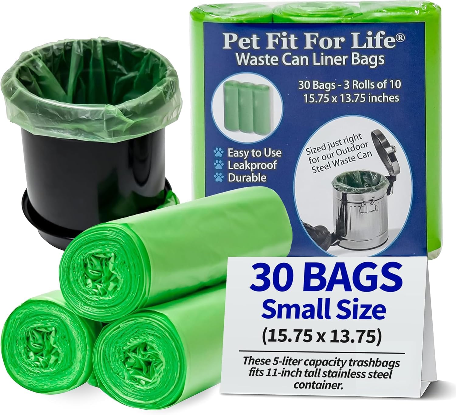Pet Fit For Life 1.3 Gal Leak-Proof Wastebasket Liners - 3-Pack Of 10 Small Bags For Dog Droppings, Lawn, Garage, Home, Office, 