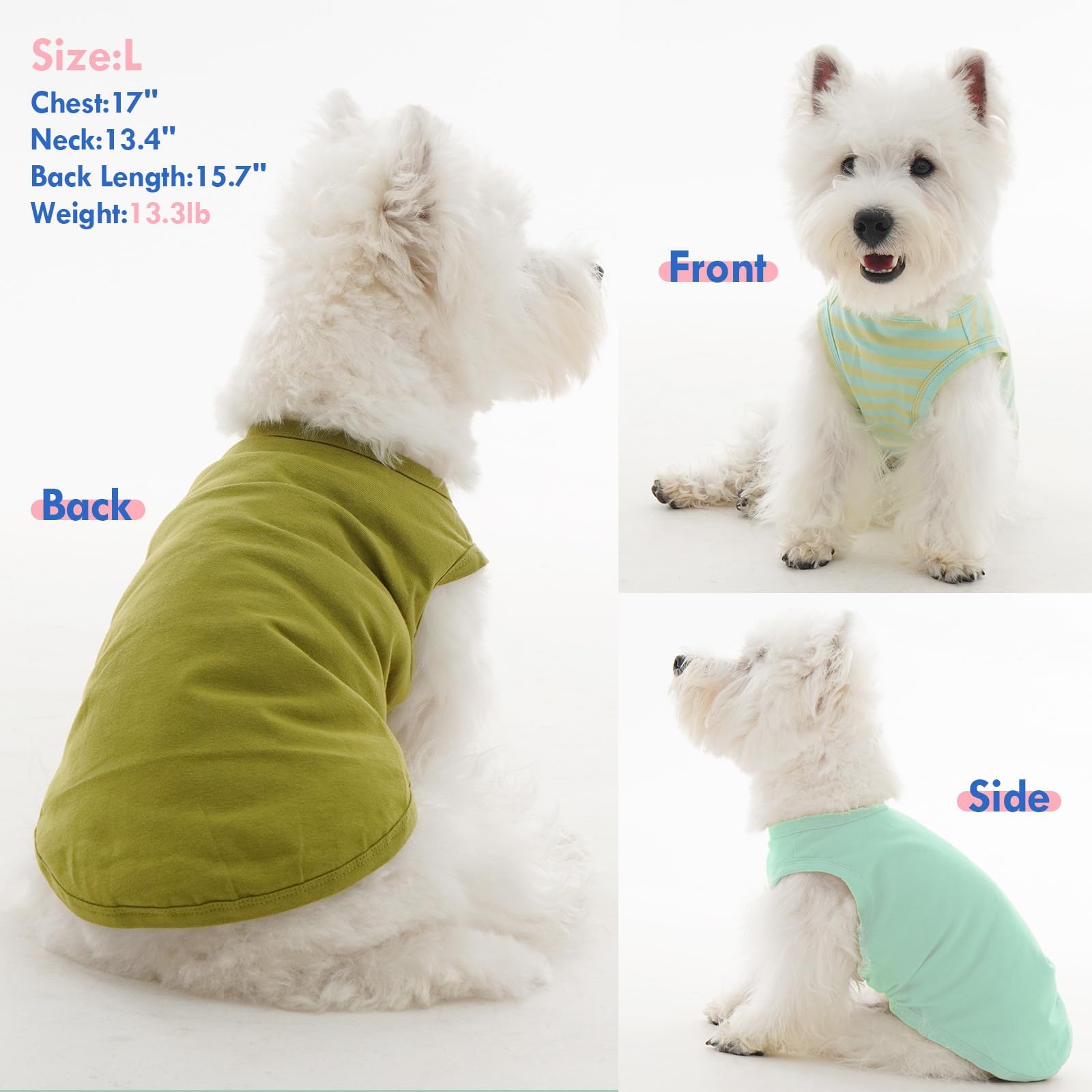 3 Pack Green Striped Dog T-Shirt For Xsmall Dogs,Lightweight Sleeveless Shirt Set For Summer Seaside Camping Sun Protection,Play