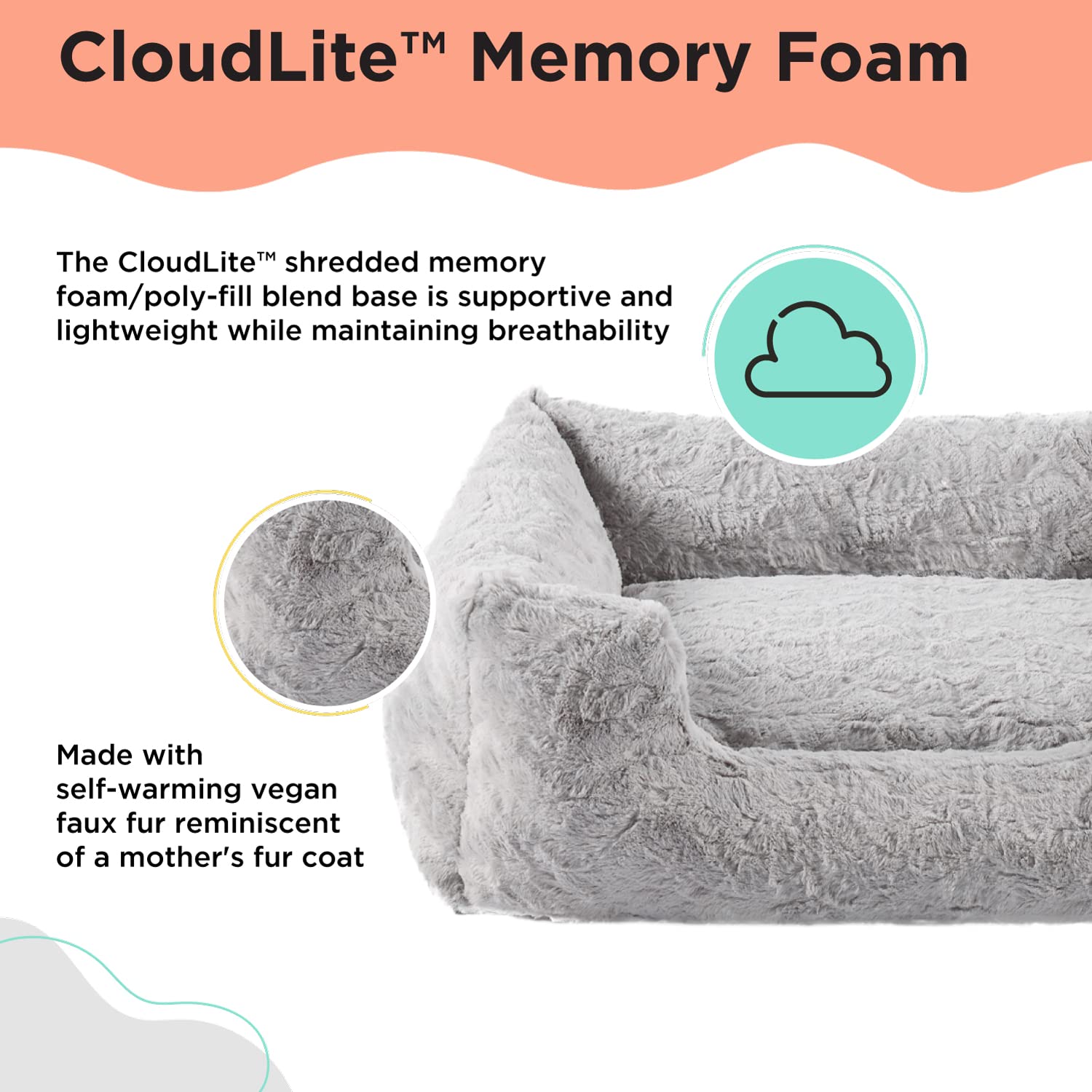 Best Friends by Sheri Lux Lounge Bed Calming Faux Fur Dog Bed, Gray, Large, 36'' x 27''