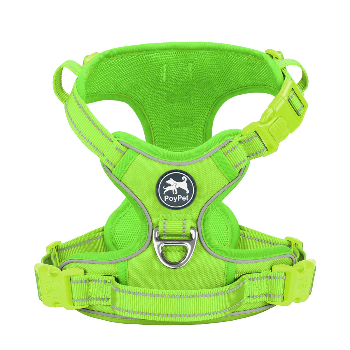 Poypet No Pull Dog Harness, No Choke Reflective Dog Vest, Adjustable Pet Harnesses With 2 Leash Attachments With Easy Control Padded Handle For Small Medium Large Dogs(Green Matching Trim,S)