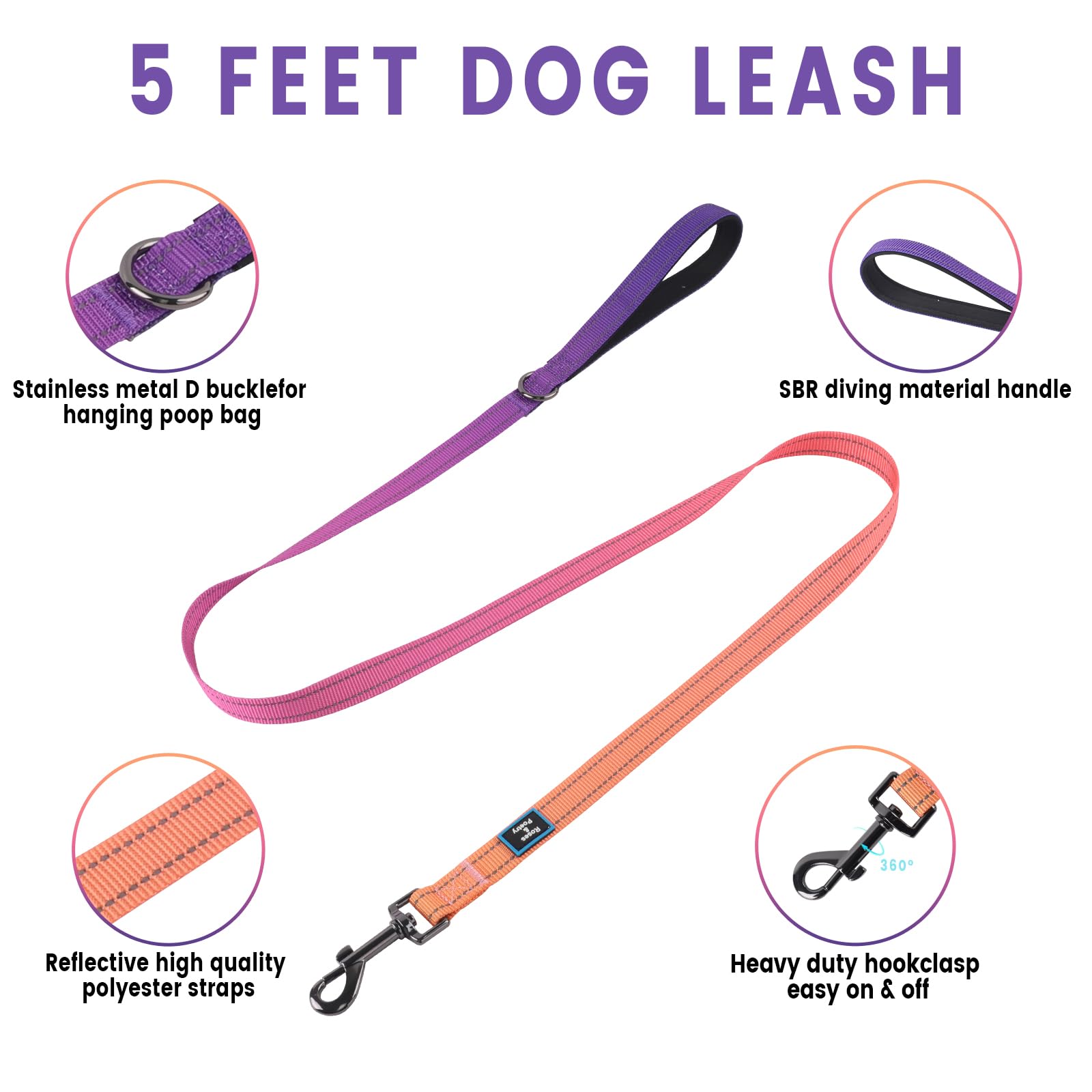 Roses&Poetry Dog Harness With Leash, No Pull Adjustable Harness Leash, Reflective Dog Halter Harnesses Comfort Padded Handle, Pe