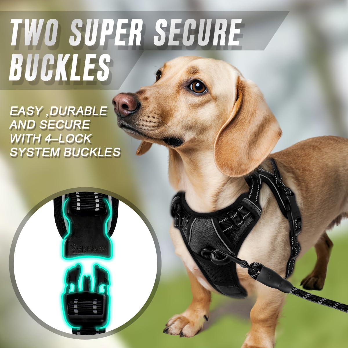 BARKBAY No Pull Dog Harness Front Clip Heavy Duty Reflective Easy Control Handle for Large Dog Walking(Black,XS)