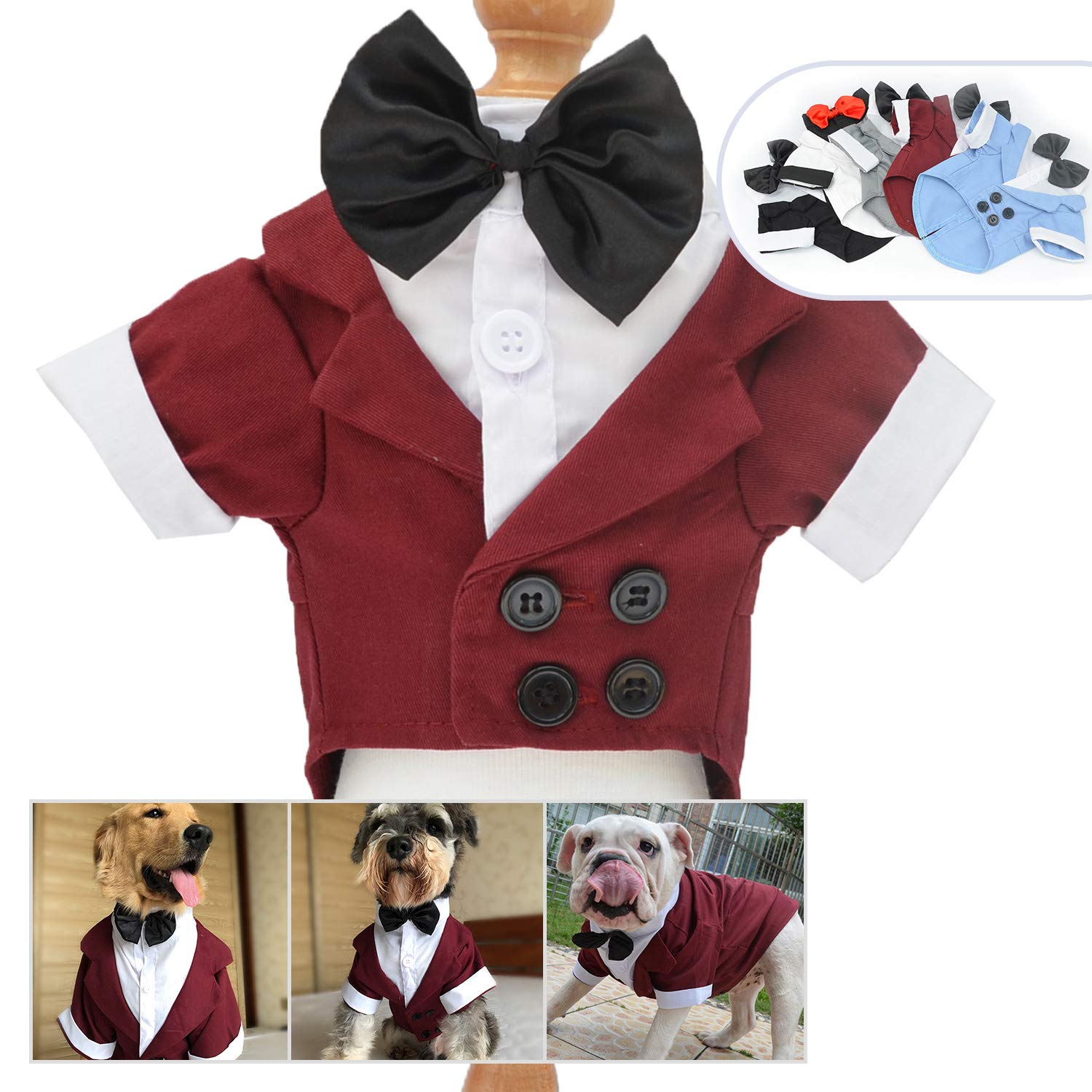 Lovelonglong Pet Costume Dog Suit Formal Tuxedo With Black Bow Tie For Large Medium Small Dogs Cat Wedding Clothes Reddish Brown L-M
