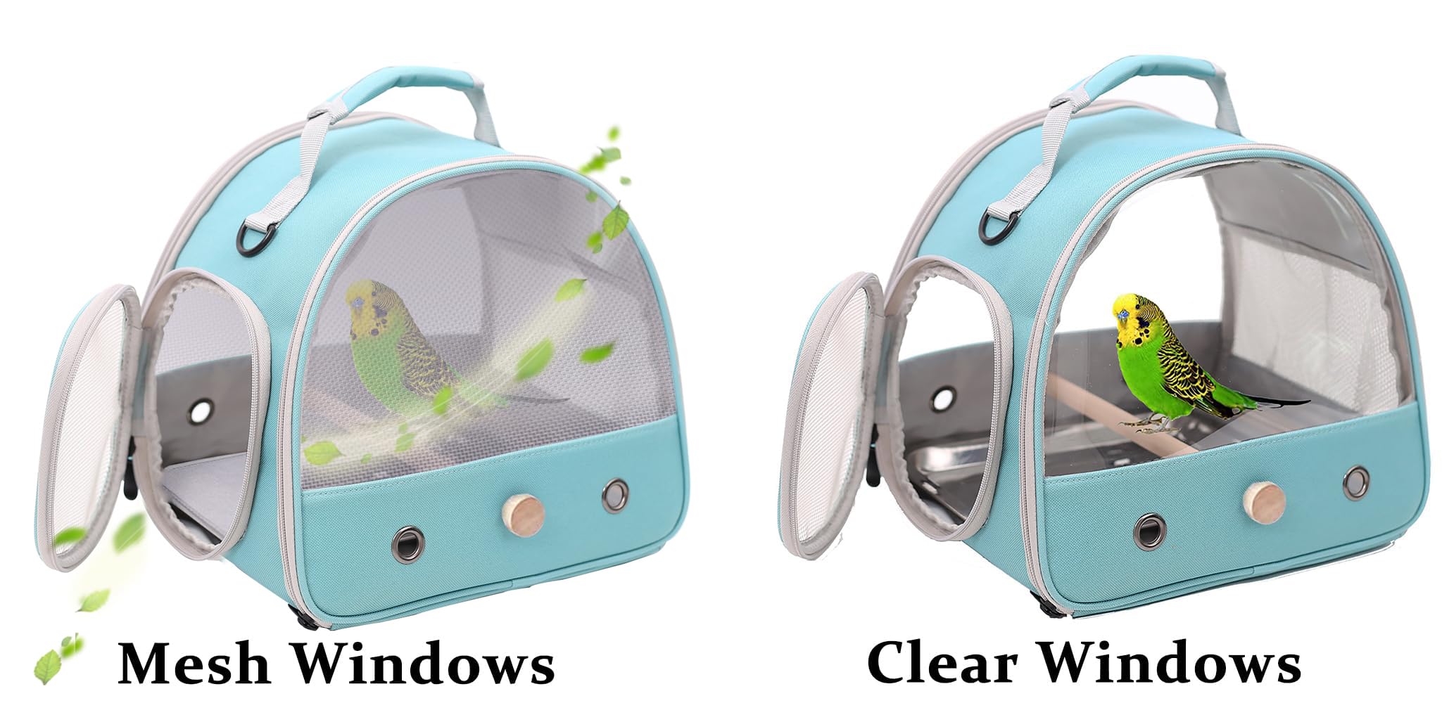 Bird Travel Cage, Portable Small Bird Parrot Parakeet Carrier with Standing Perch (NO Metal Tray), Side Access Window Collapsibl