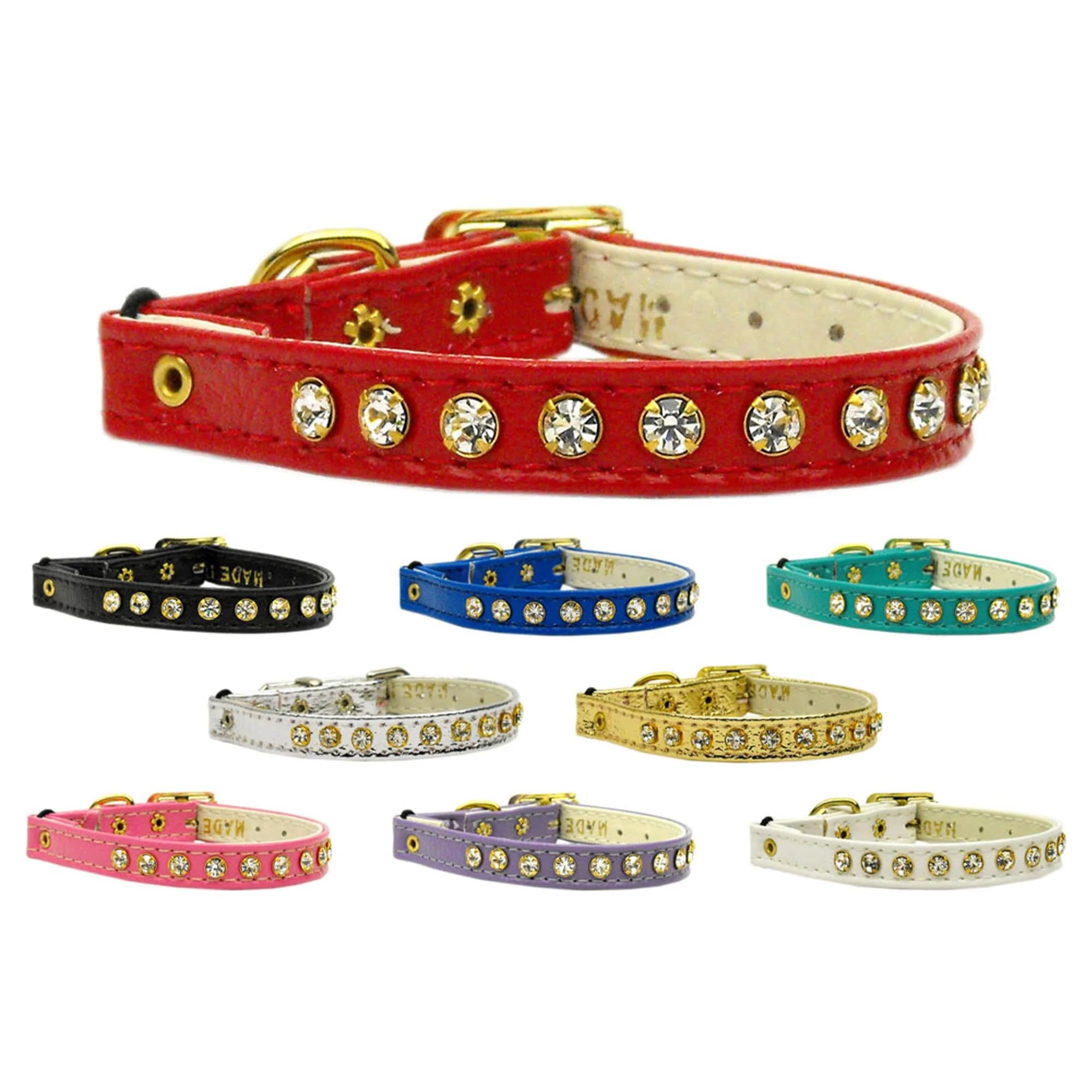 Cat Safety with Band Collar, One Row Clear Crystal Red 10