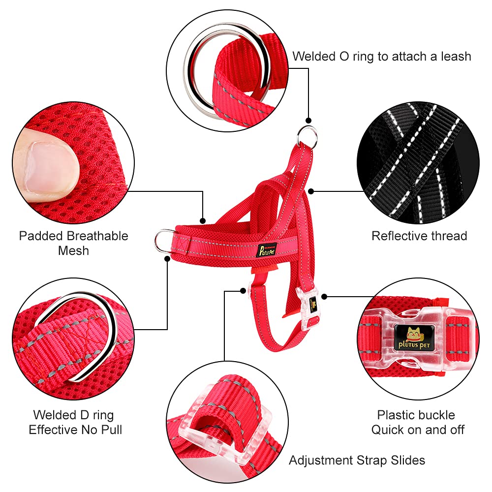 Plutus Pet No Pull Dog Harness With Breathable Mesh Padded, Adjustable Reflective Escape Proof Dog Harness, Quick Fit Dog Vest Harness For Small Medium Large Dogs(M, Red)
