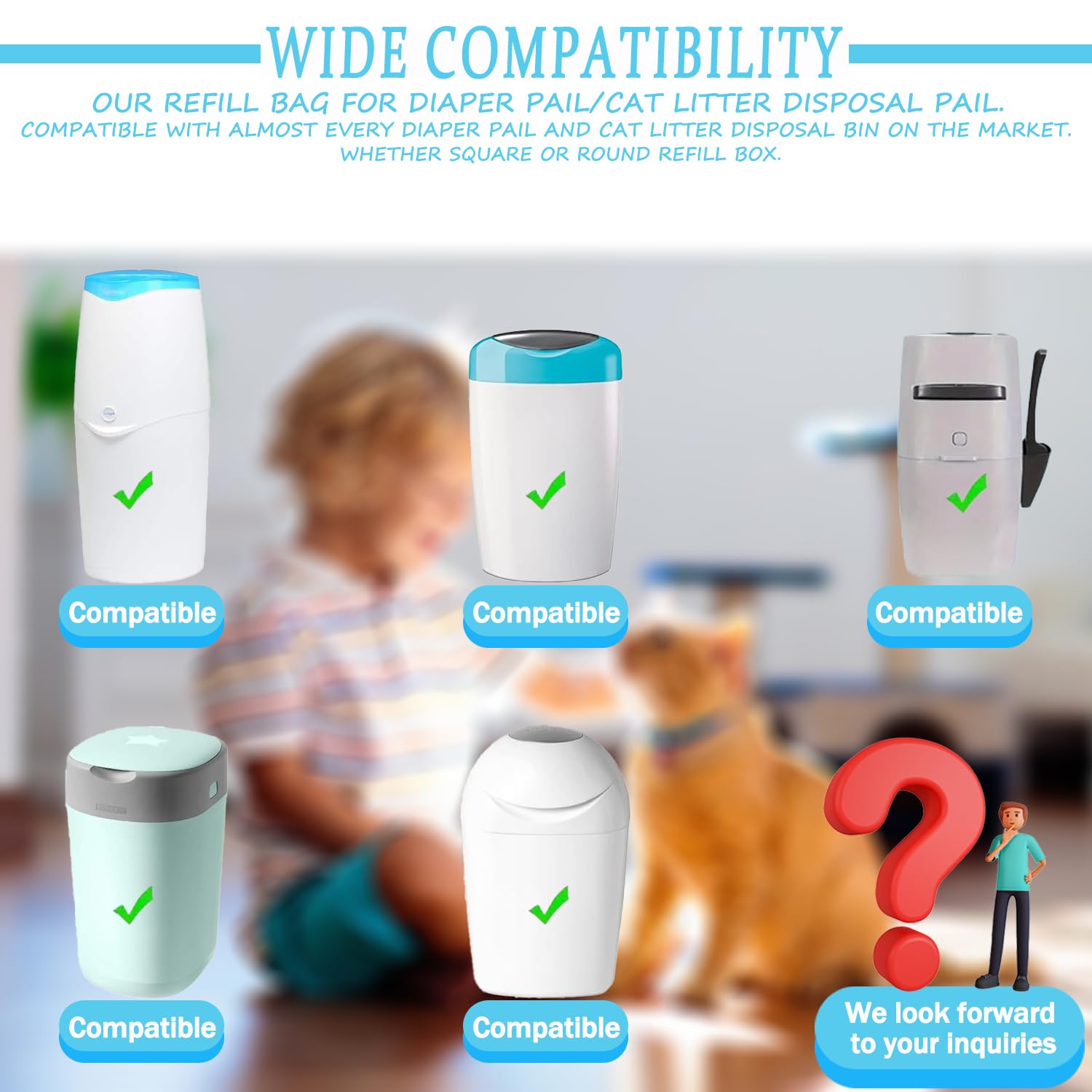 Hupirct 9-Pack Refill Bags, 50% Longer Length, More Capacity, Additional Odor-Inhibiting Evoh Material, Compatible With Most Dia