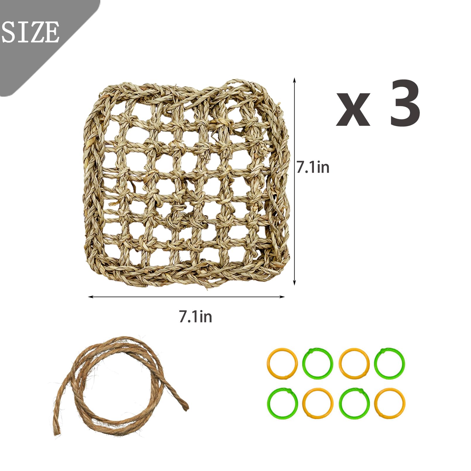 Tfwadmx Bird Seagrass Hammock Tent, 3Pcs 7X7In Seagrass Mat For Birds, Hanging Parrot Toys, Counre House Hut Hideout For Parakeets, Lovebirds, Budgies, Cockatiels