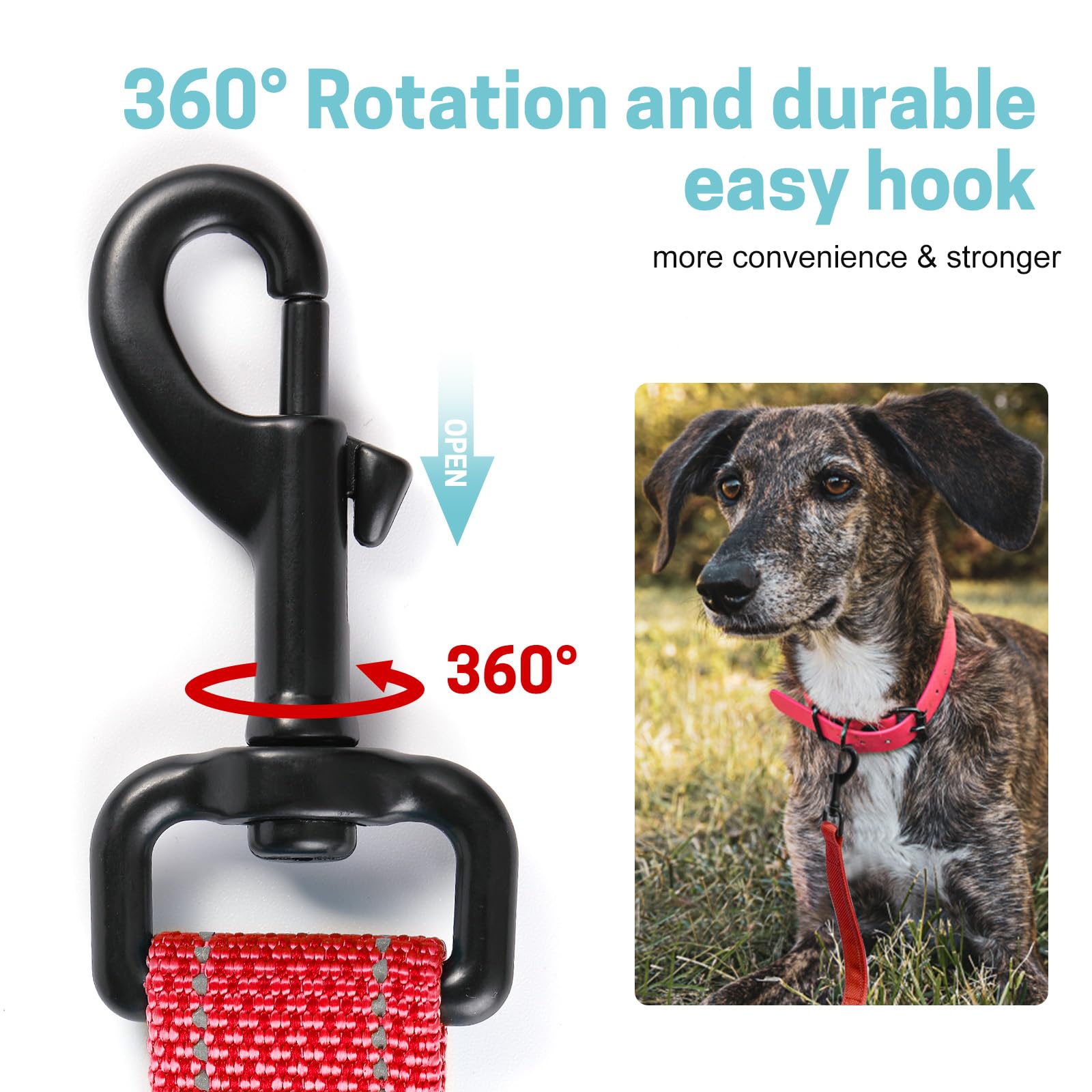 Easyease Dog Leash With 2 Comfortable Soft Padded Handles 6Ft Red Reflective Heavy Duty Pet Dog Walking Leashes Durable Dog Trai