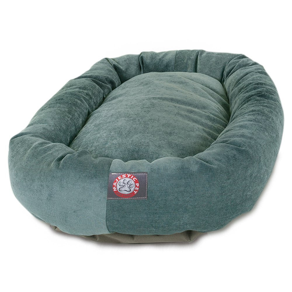Majestic Pet 32 Inch Micro Velvet Calming Dog Bed Washable – Cozy Soft Round Dog Bed With Spine For Head Support - Fluffy Donut Dog Bed 32X23X7 (Inch) – Round Pet Bed Medium – Azure