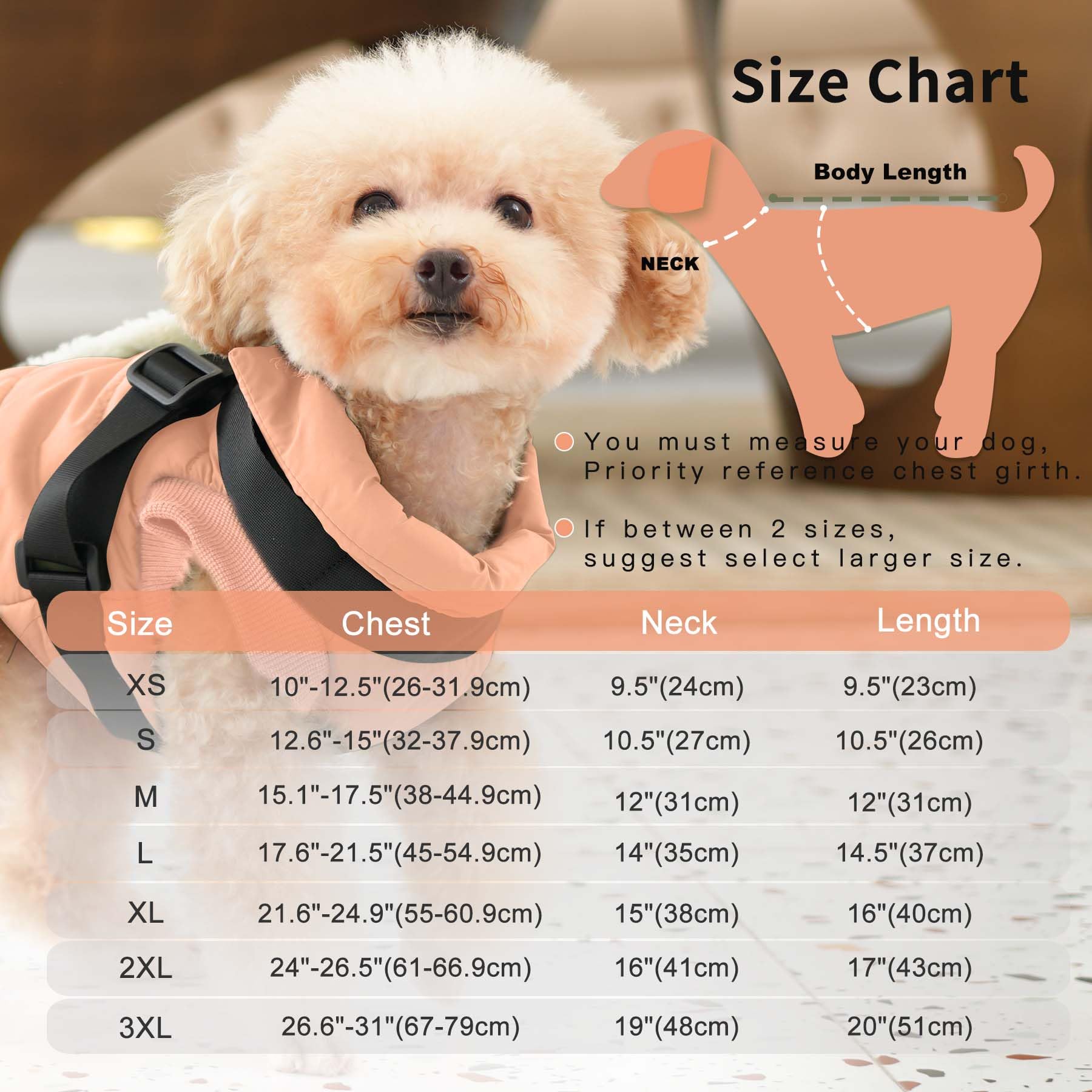 Joydaog Dog Jacket With Harness,Fleece Lined Warm Puppy Coat For Winter,Soft Windproof Small Dog Vest,Lightorange M