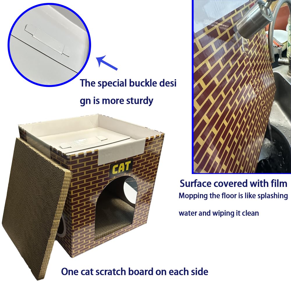 Tannran Cardboard Cat House With 2 Story Scratch Pads,Cat Play House For Indoor Toy, Scratch And Grind Claws, 12.5X12.5X12.5 Inc
