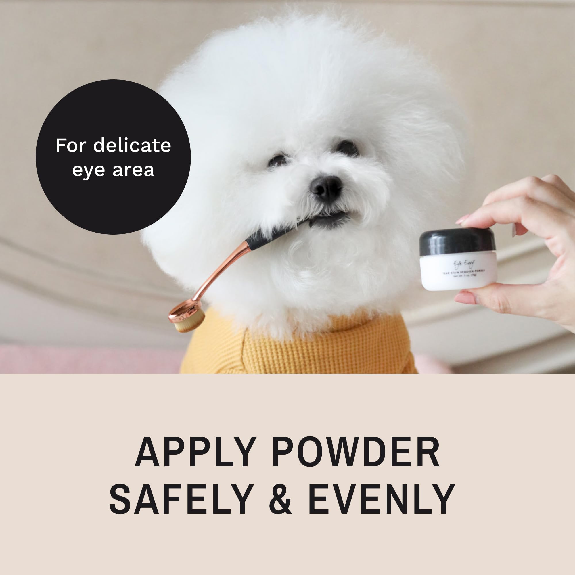Eye Envy ProPowder Applicator Brush for Dogs and Cats. Use to Safely and Evenly Apply Tear Stain Powder. Large. Washable Superfi