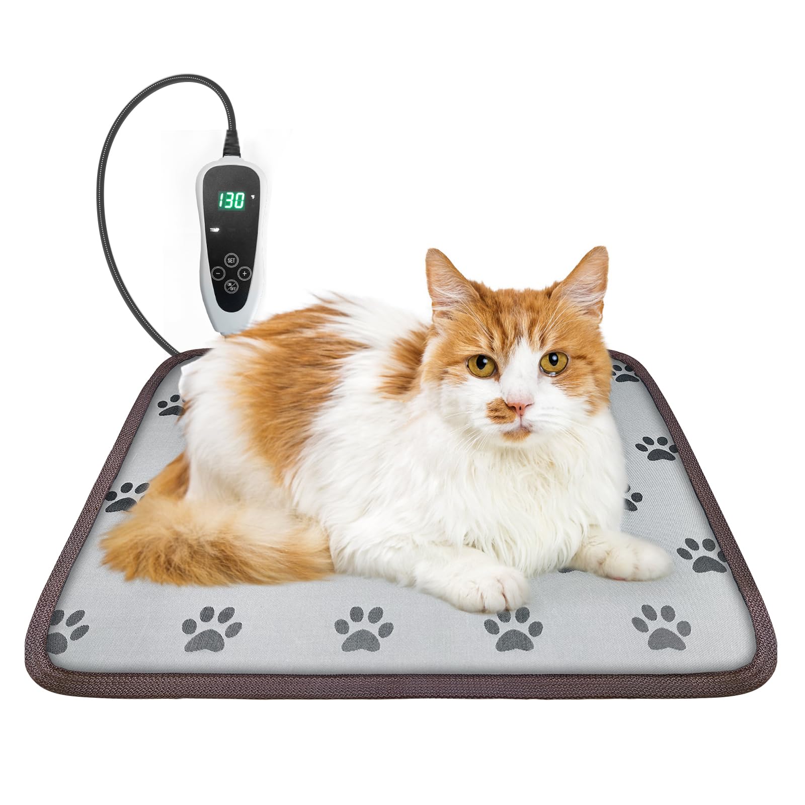 Golopet Cat Heating Pad 18X18 In Pet Heating Pad For Cats Waterproof Smart Thermostat Switch, Adjustable Heated Cat Bed, Adding Wire Rope Wires Cat Warming Pad-Paw Print