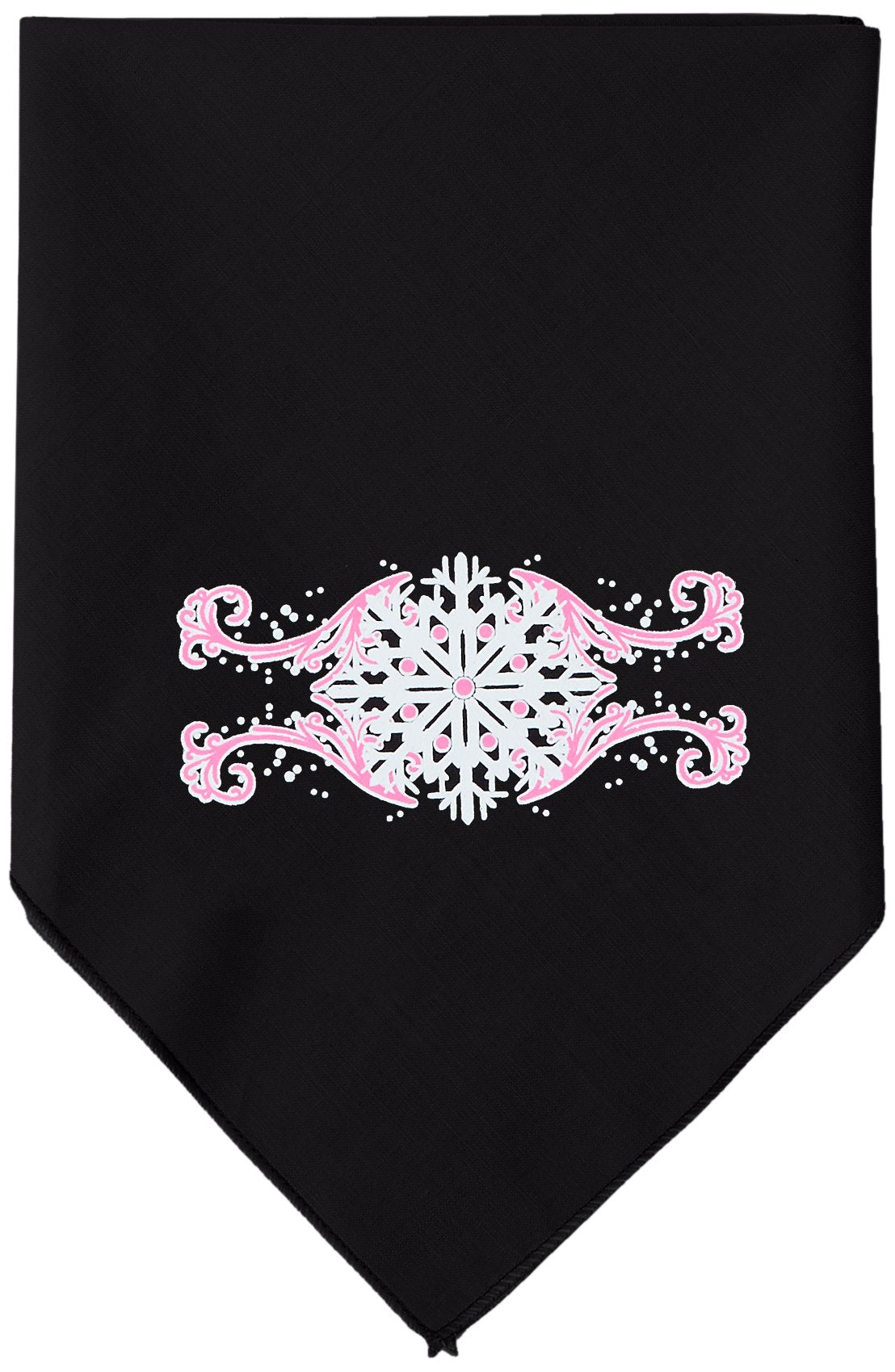 Christmas Pet and Dog Bandana Screen Printed, &quot;Pink Snowflake Swirls&quot; Black Small