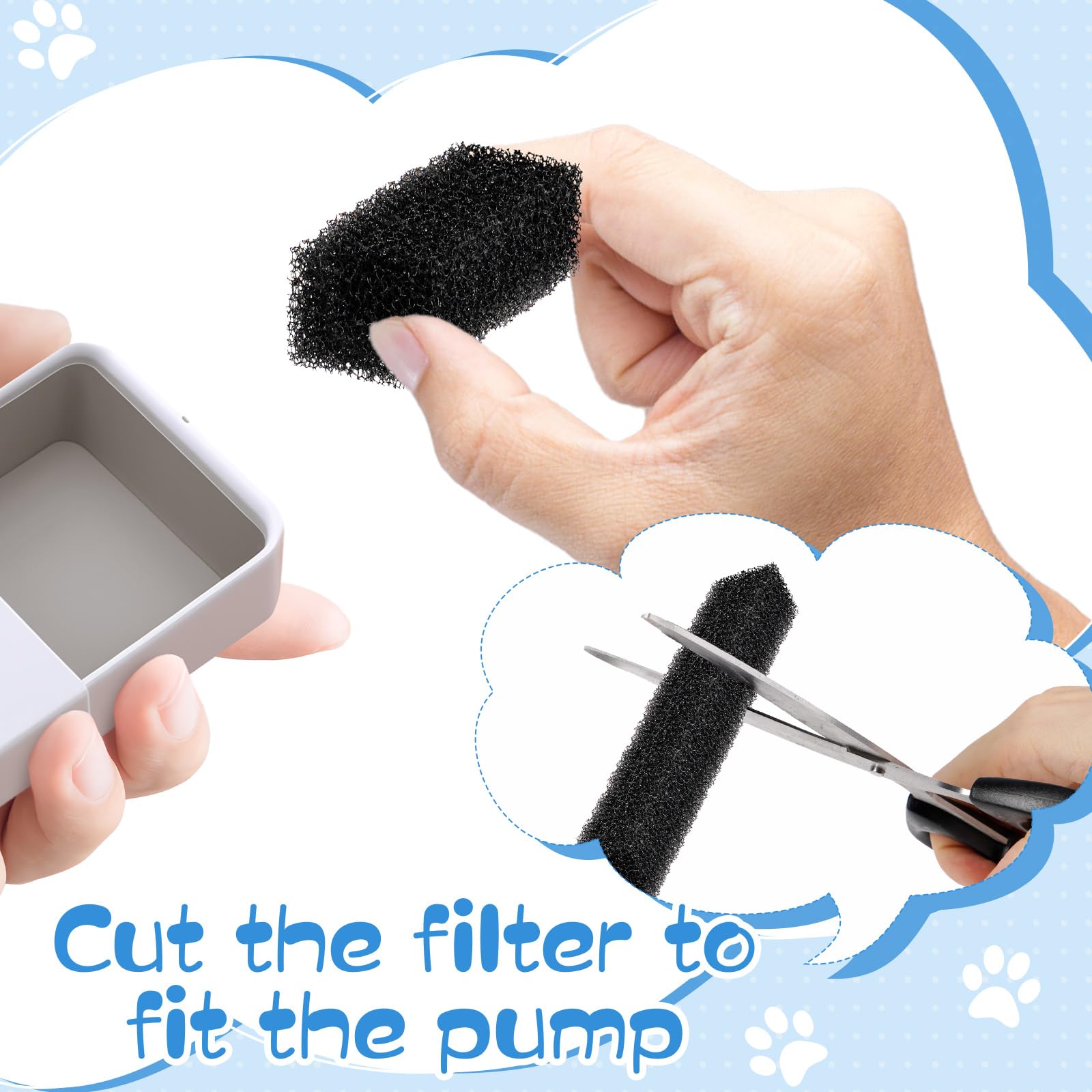 Lemonfilter Cat Water Fountain Filter, 12 Pack Replacement Filters & 5 Pack Sponges Kit Compatible With W300&W300B&W500&W500B Ca