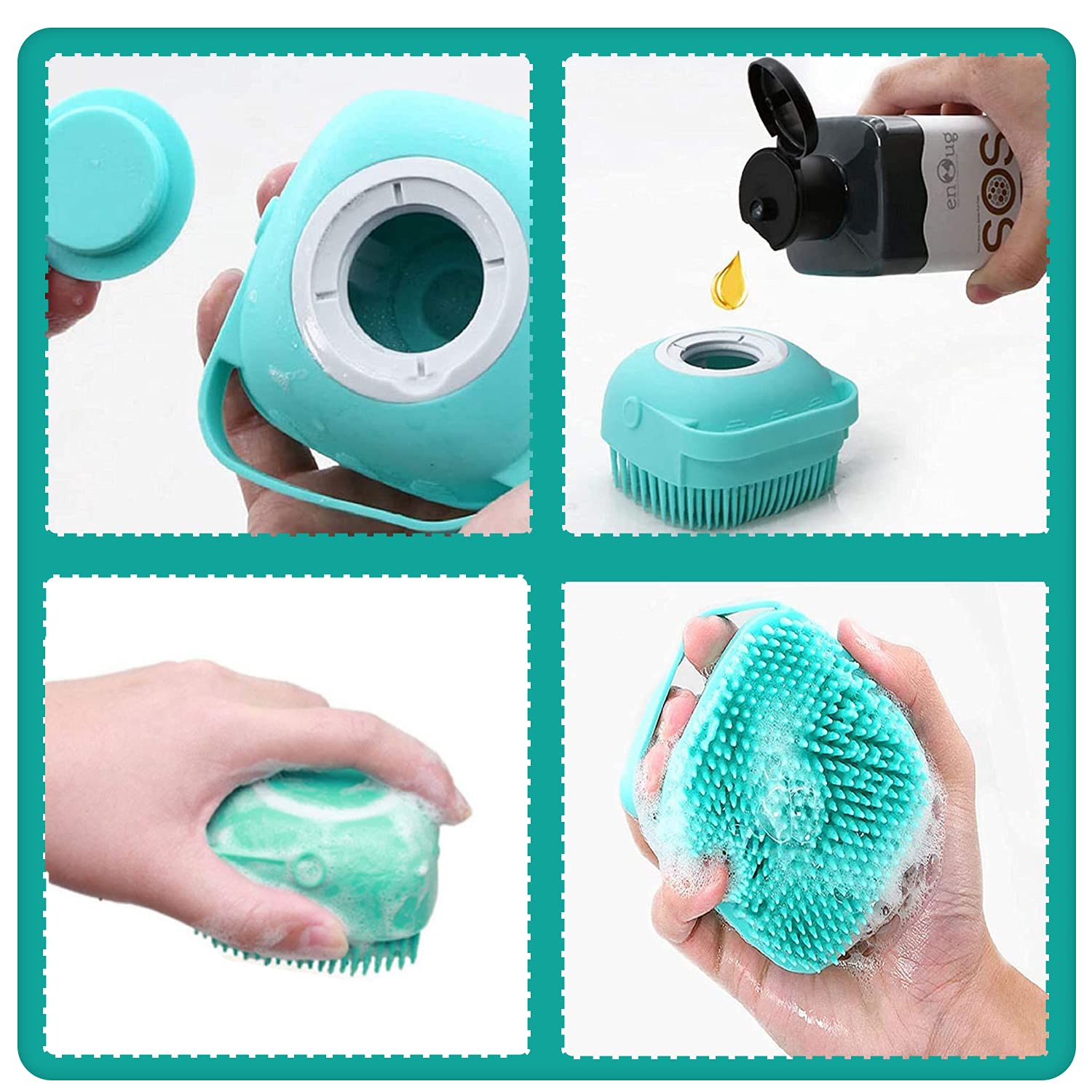 ELEGX Pet Grooming Brush with Soap Dispenser, Soft Silicone, for Dogs & Cats, Yellow, Model ELEGX, 1 PCS