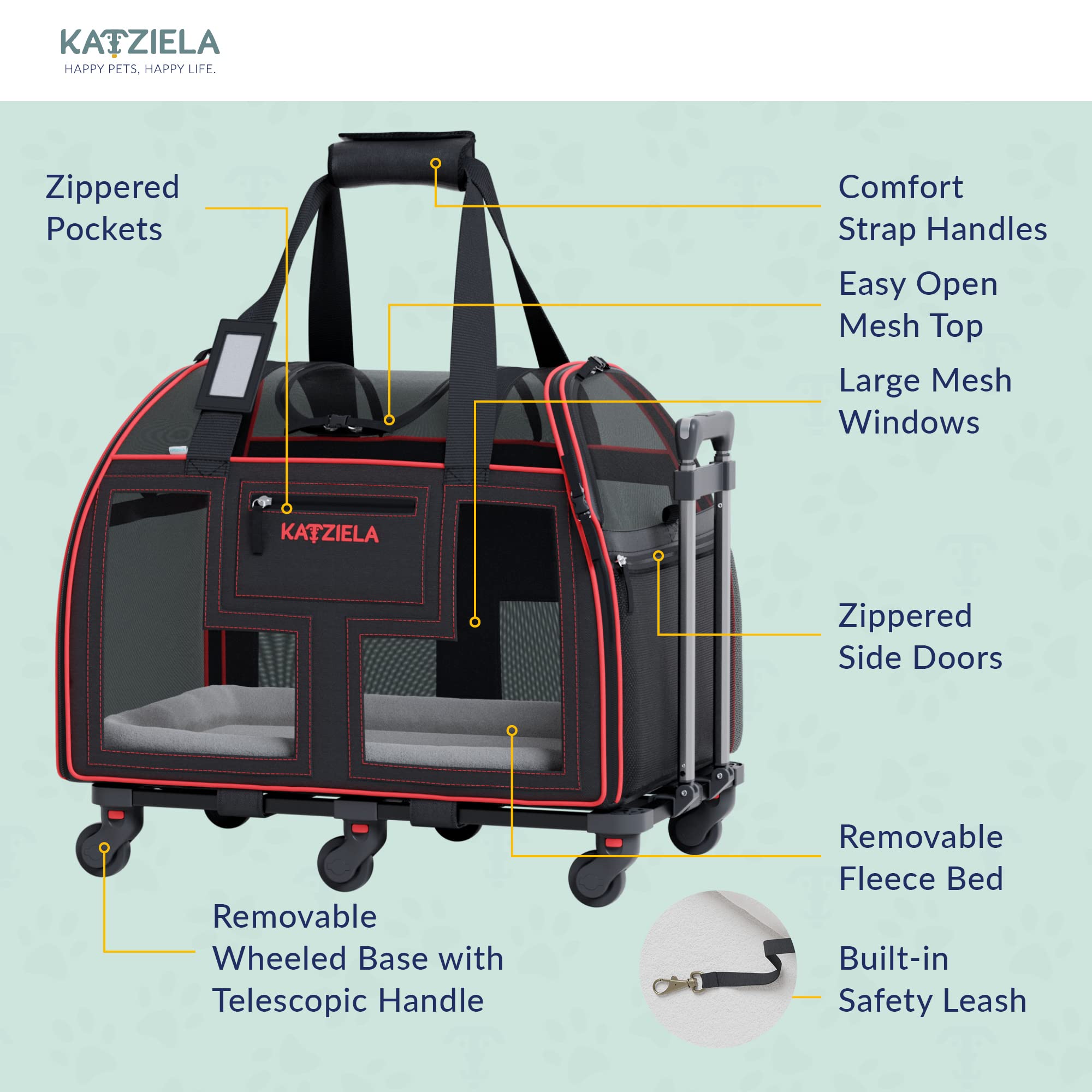 Airline Compliant Pet Carrier - Rolling Portable Travel Carry Crate For Small Dog Puppy Or Cat - Soft Removable Wheeled Design W