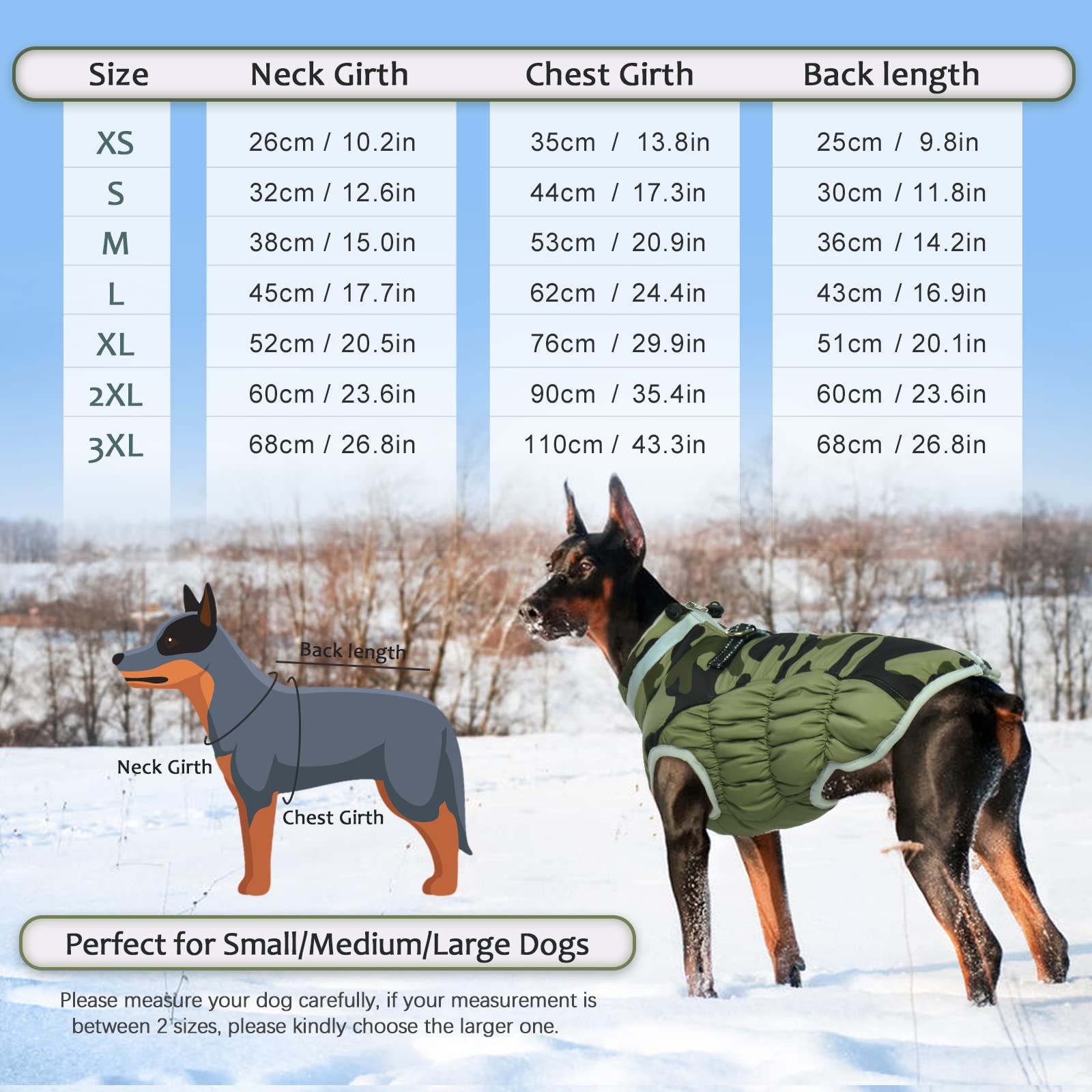 Lelepet Dog Coat, Windproof Camo Cold Weather Coat, Fleece Lined, Reflective, Adjustable, Turtleneck, Size S