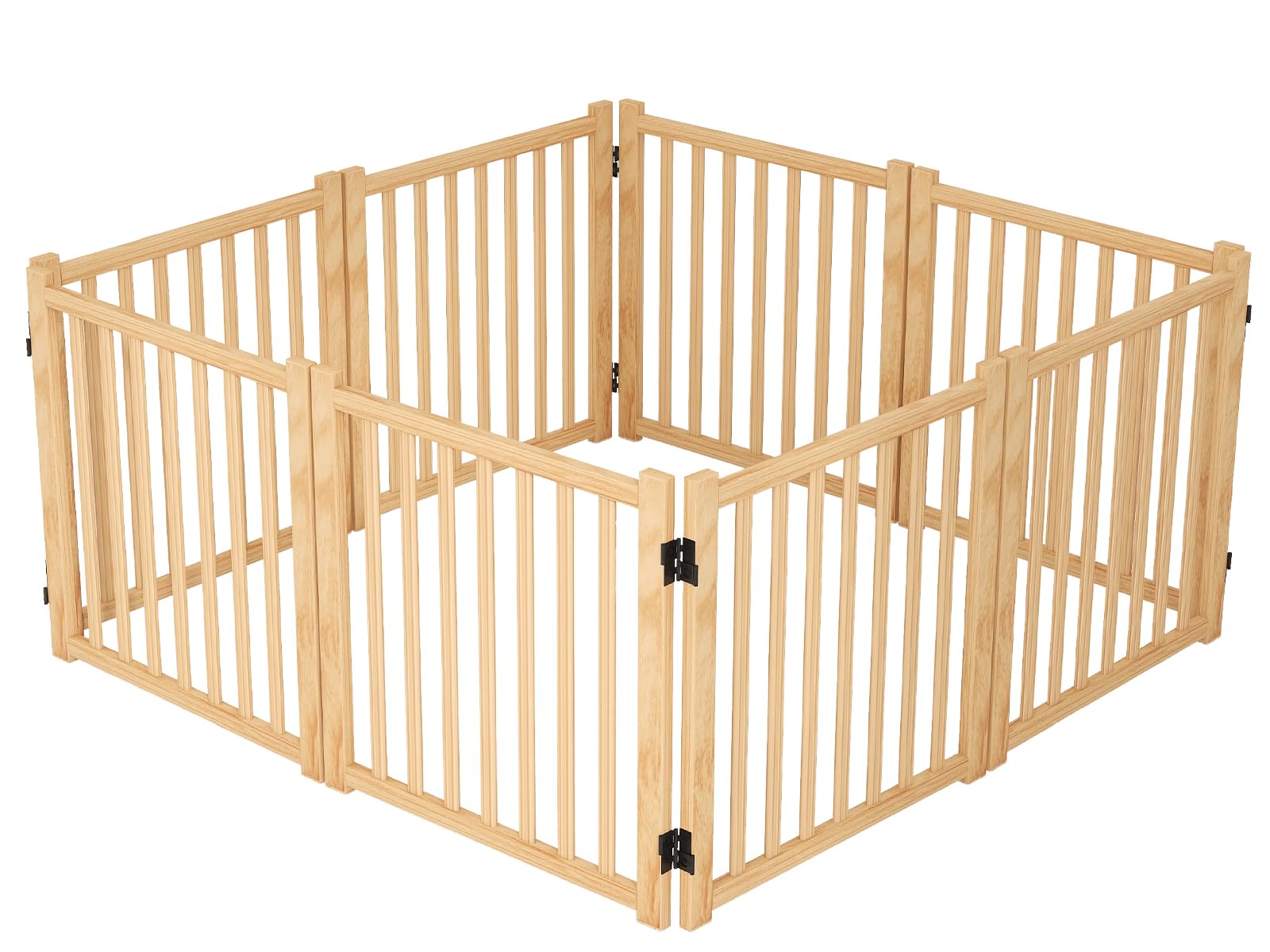 YOCAN Wooden Freestanding Dog Gate, Pet Gate for Indoor Use, Dog Fence for Doorways, Stairs & House, Step-Over Design, Easy to I