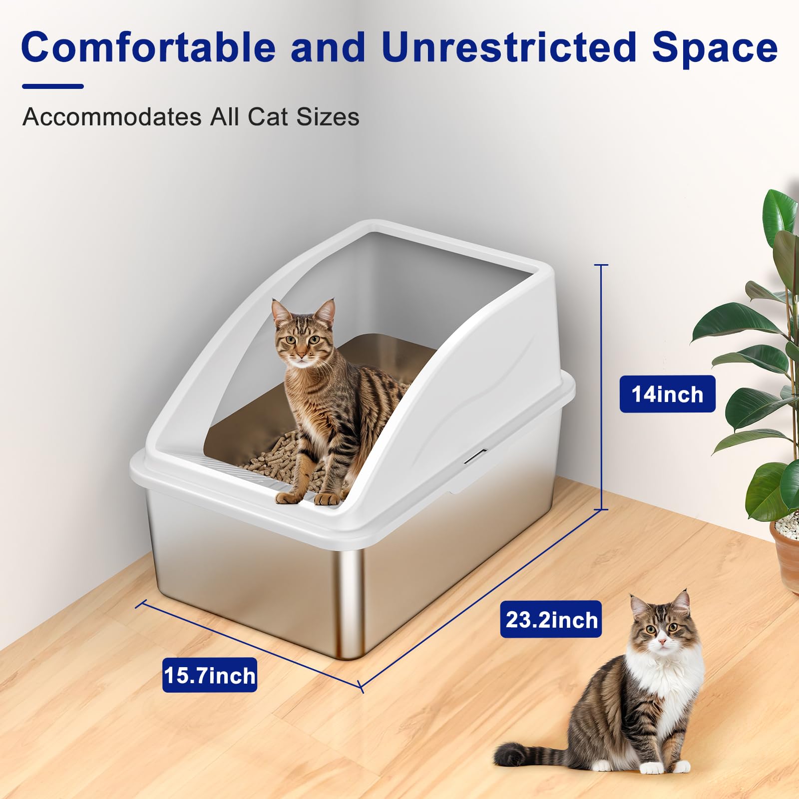 Stainless Steel Litter Box For Pine Pellet Cat Litter Non Clumping Litter System | Xxl Sifting Cat Litter Box With Lid For Big C