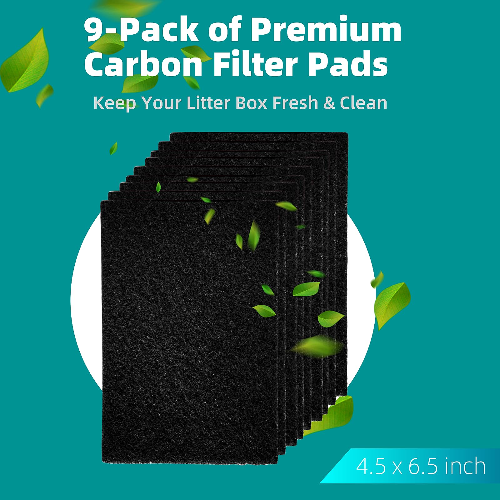 Meduwedu [9-Pack] 4.5' X 6.5' Carbon Filter Pads For Covered Cat Litter Boxes - Odor Control Replacement Liners For Enclosed L