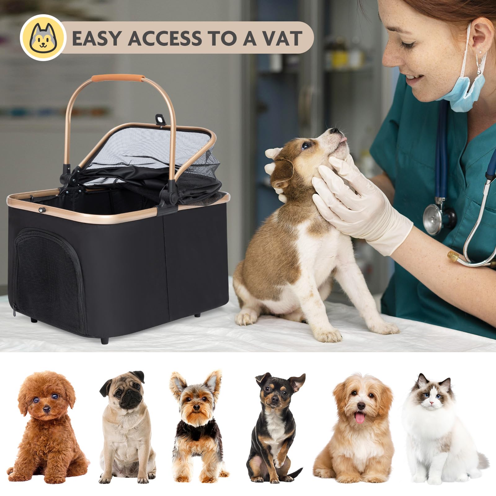 Pearlove Pet Stroller For Small Medium Dogs, Lightweight Stroller For Dogs Cats With Detachable Carrier, Foldable Pet Carrier Wi