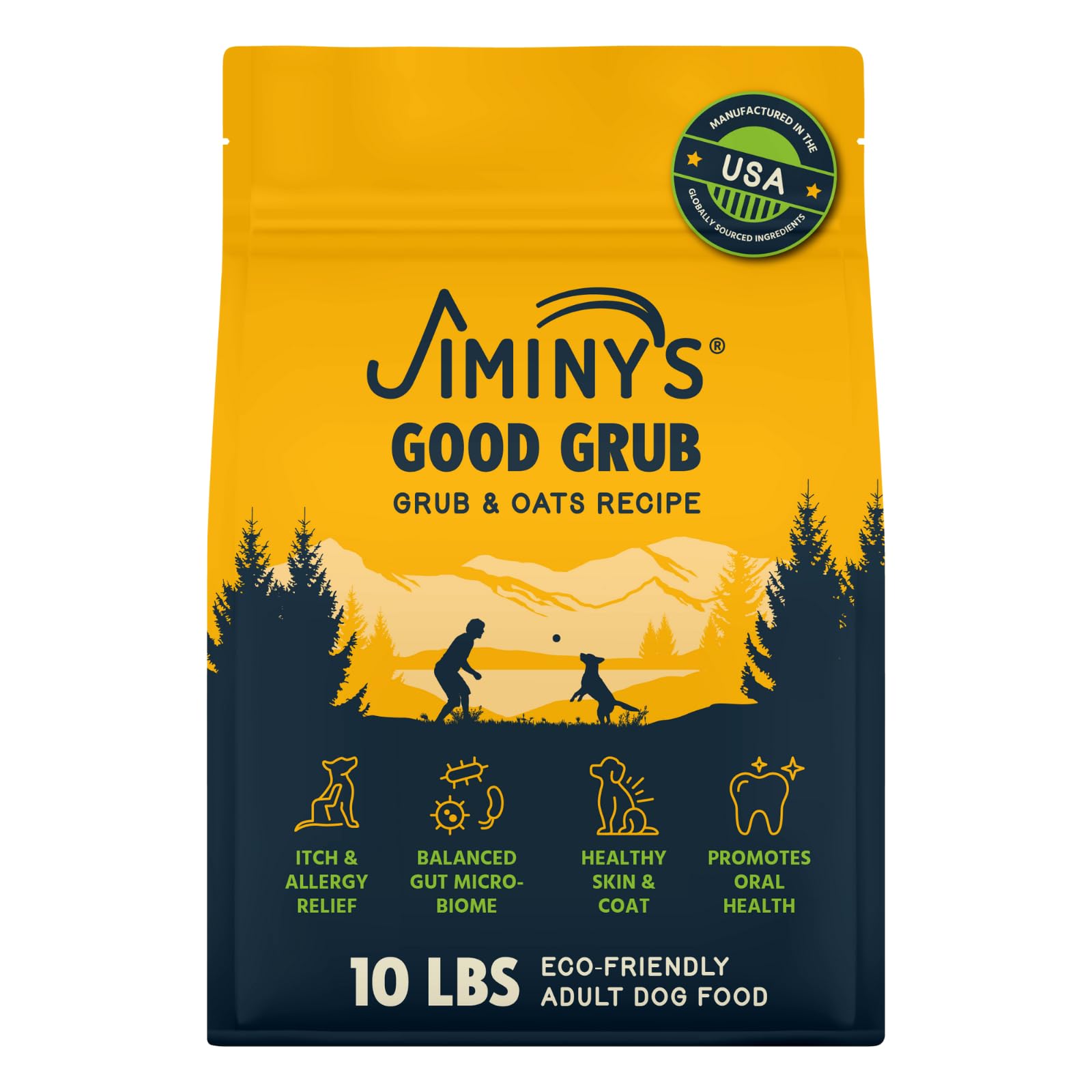 Jiminys Good Grub Dry Dog Food, Hypoallergenic, Healthy Skin and Coat, Improved Oral Health, Made in USA, 10lb Bag (Pack of 1)